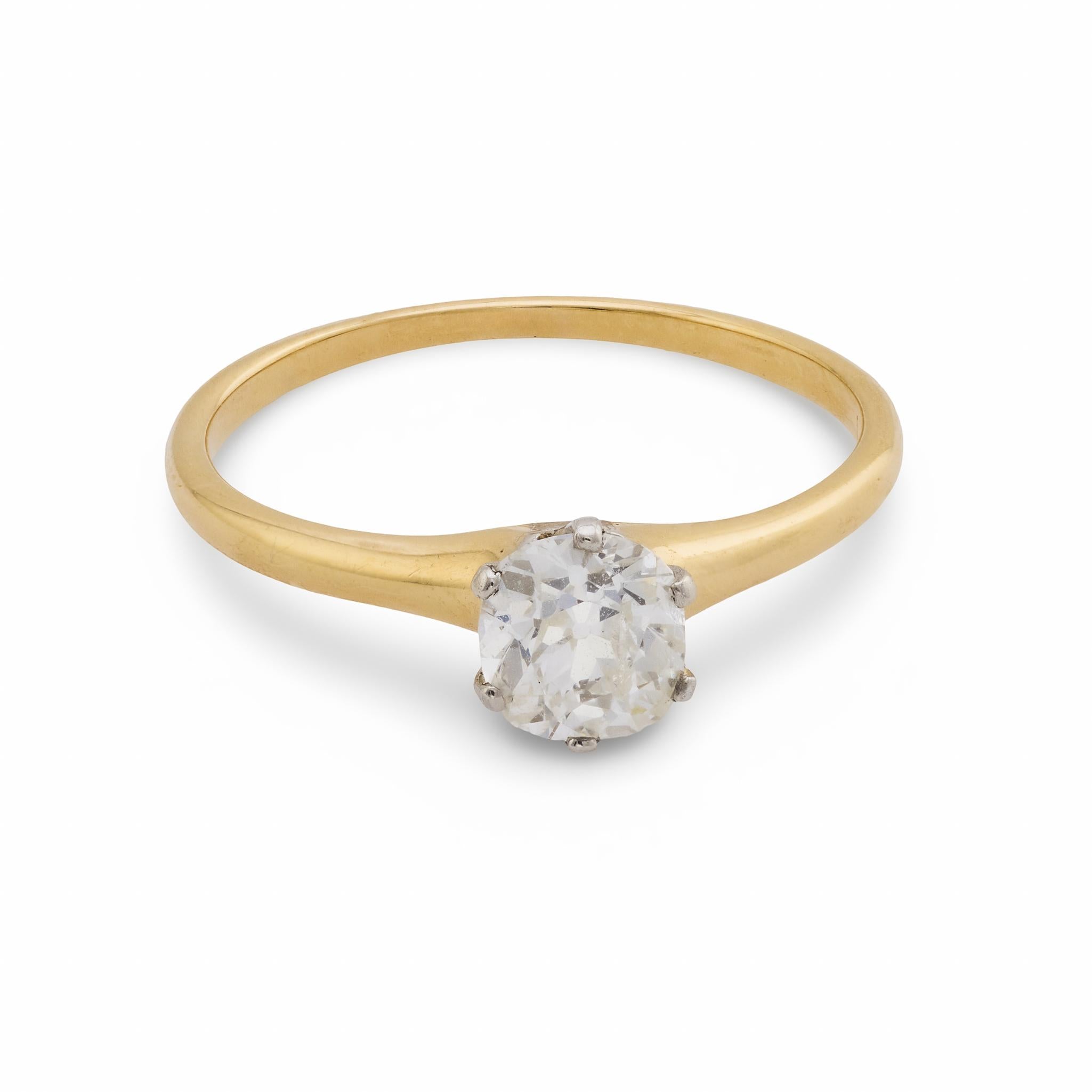 Victorian .54 carat old mine cut diamond 14k yellow gold engagement ring