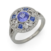 Art Deco style 1.10 carat tanzanite diamond platinum cocktail ring