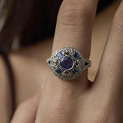 Art Deco style 1.10 carat tanzanite diamond platinum cocktail ring