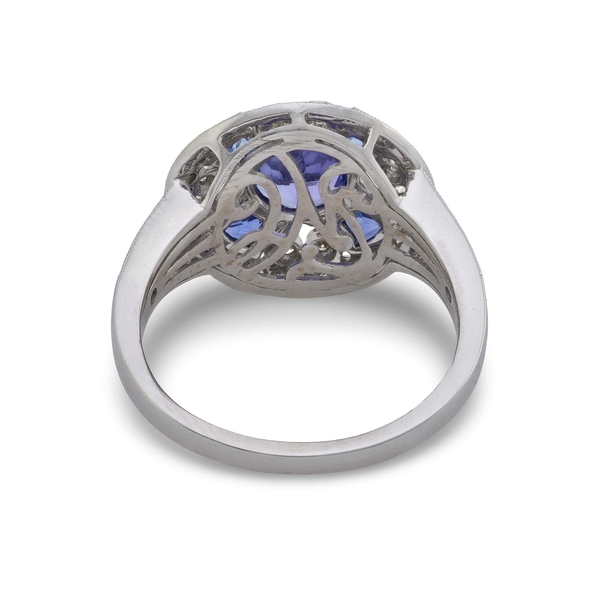 Art Deco style 1.10 carat tanzanite diamond platinum cocktail ring