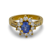 Vintage 1 carat sapphire diamond 18k yellow gold cluster ring