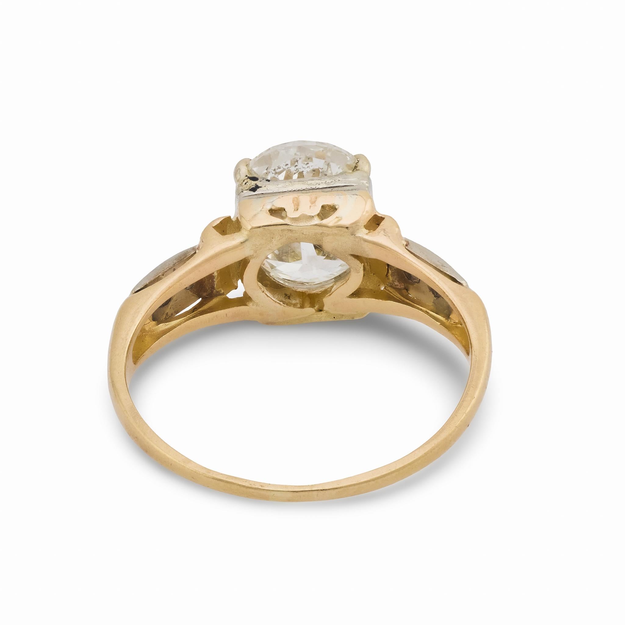 Retro GIA 1.58 carat diamond 14k yellow gold engagement ring