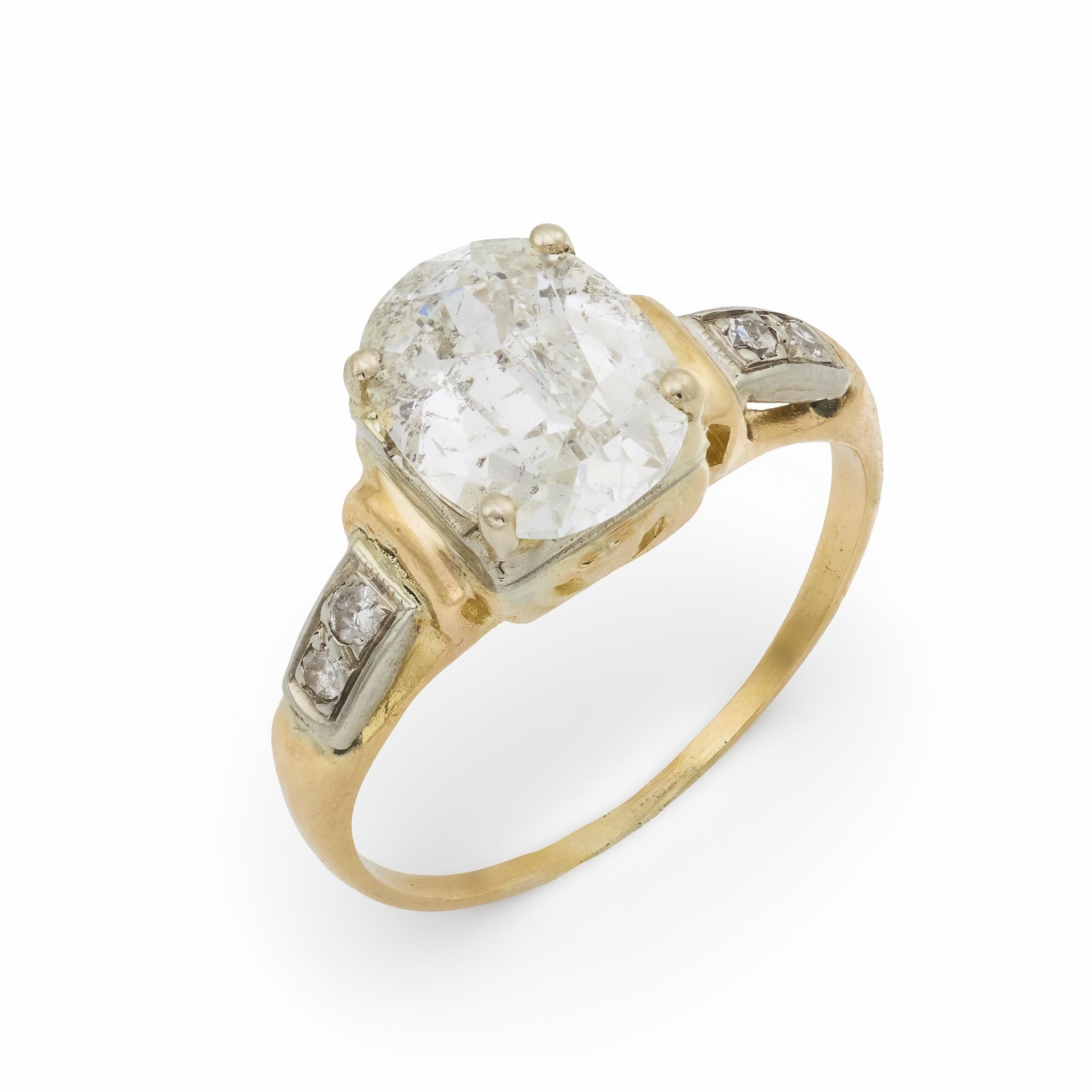 Retro GIA 1.58 carat diamond 14k yellow gold engagement ring