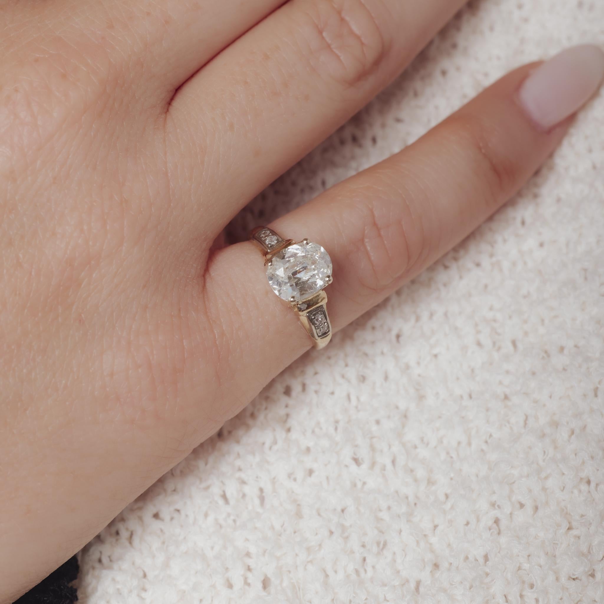Retro GIA 1.58 carat diamond 14k yellow gold engagement ring