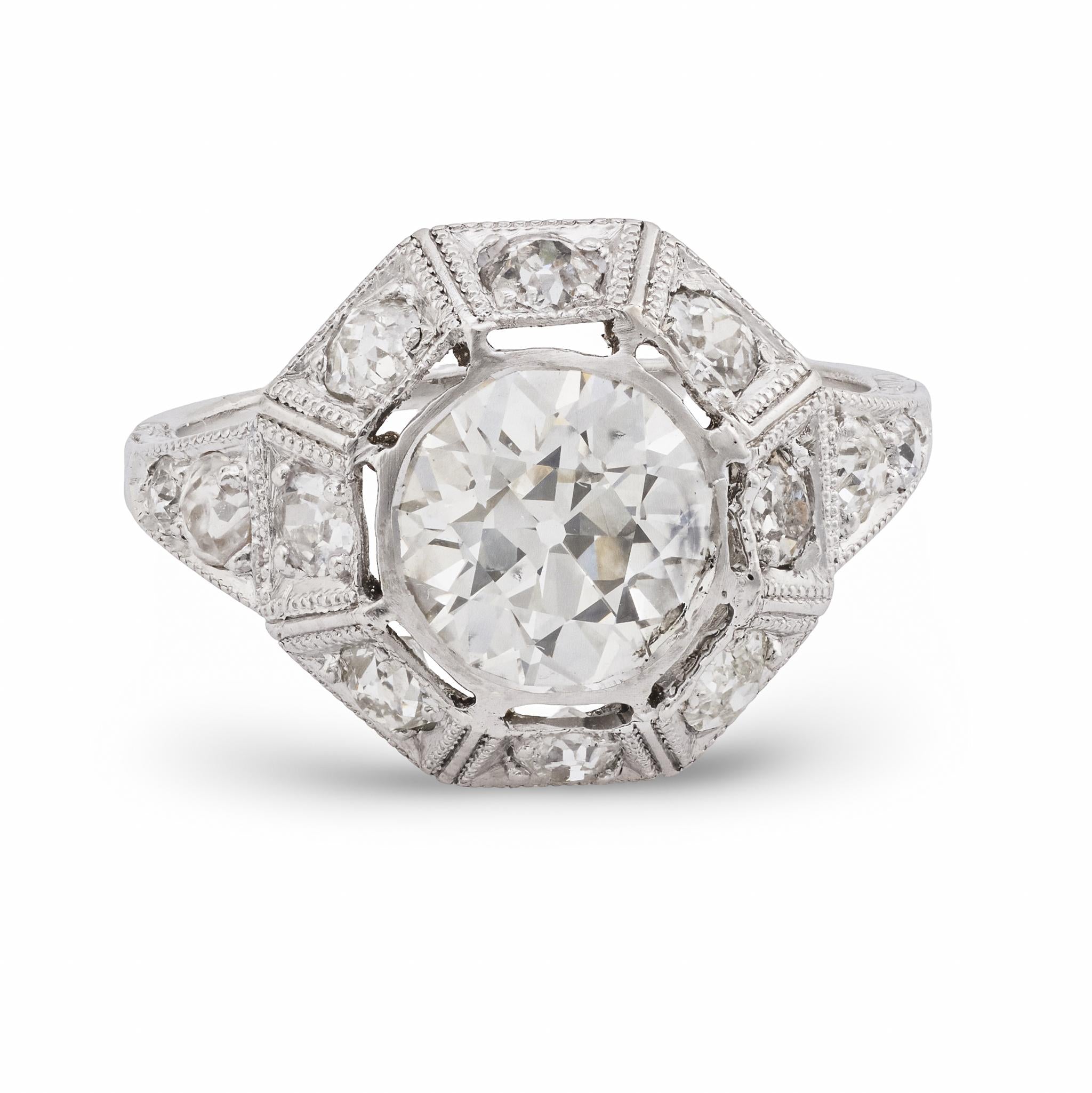 Art Deco GIA 1.53 carat diamond platinum engagement ring