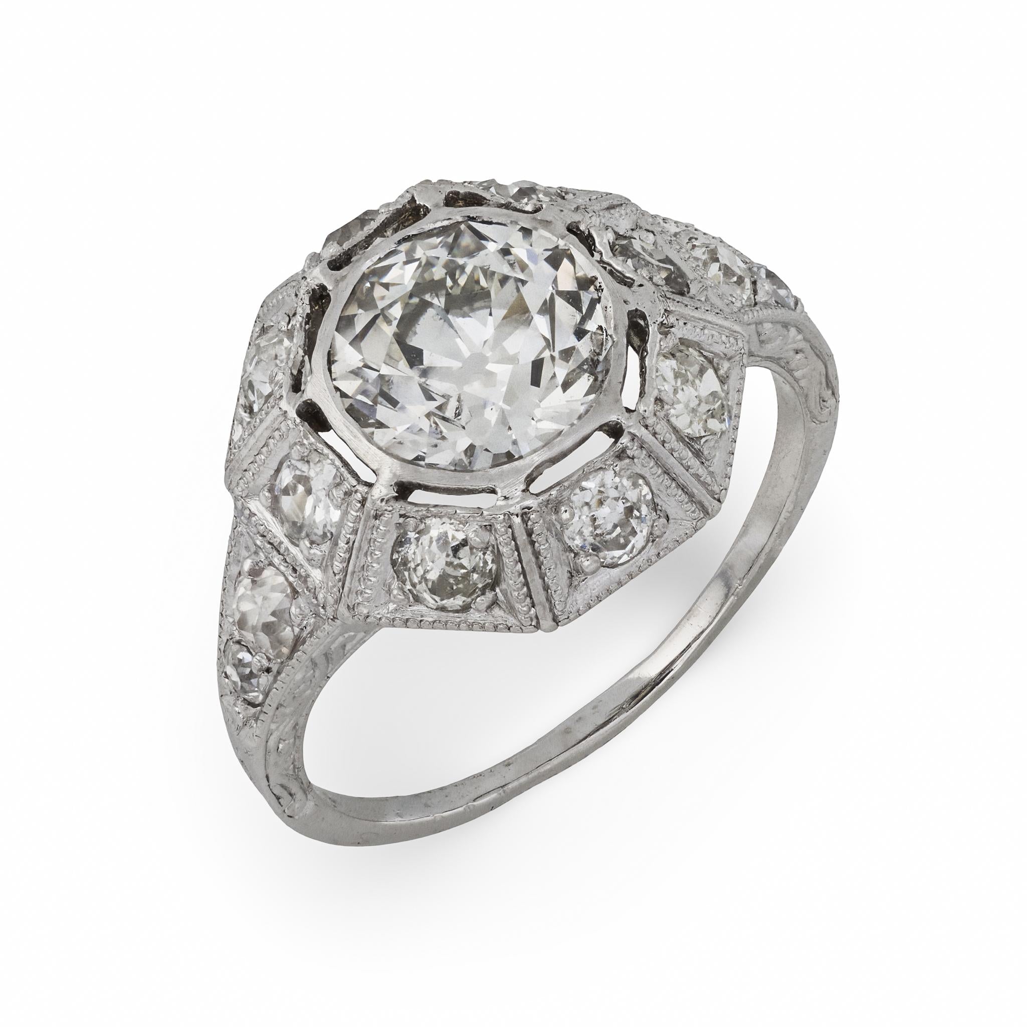 Art Deco GIA 1.53 carat diamond platinum engagement ring