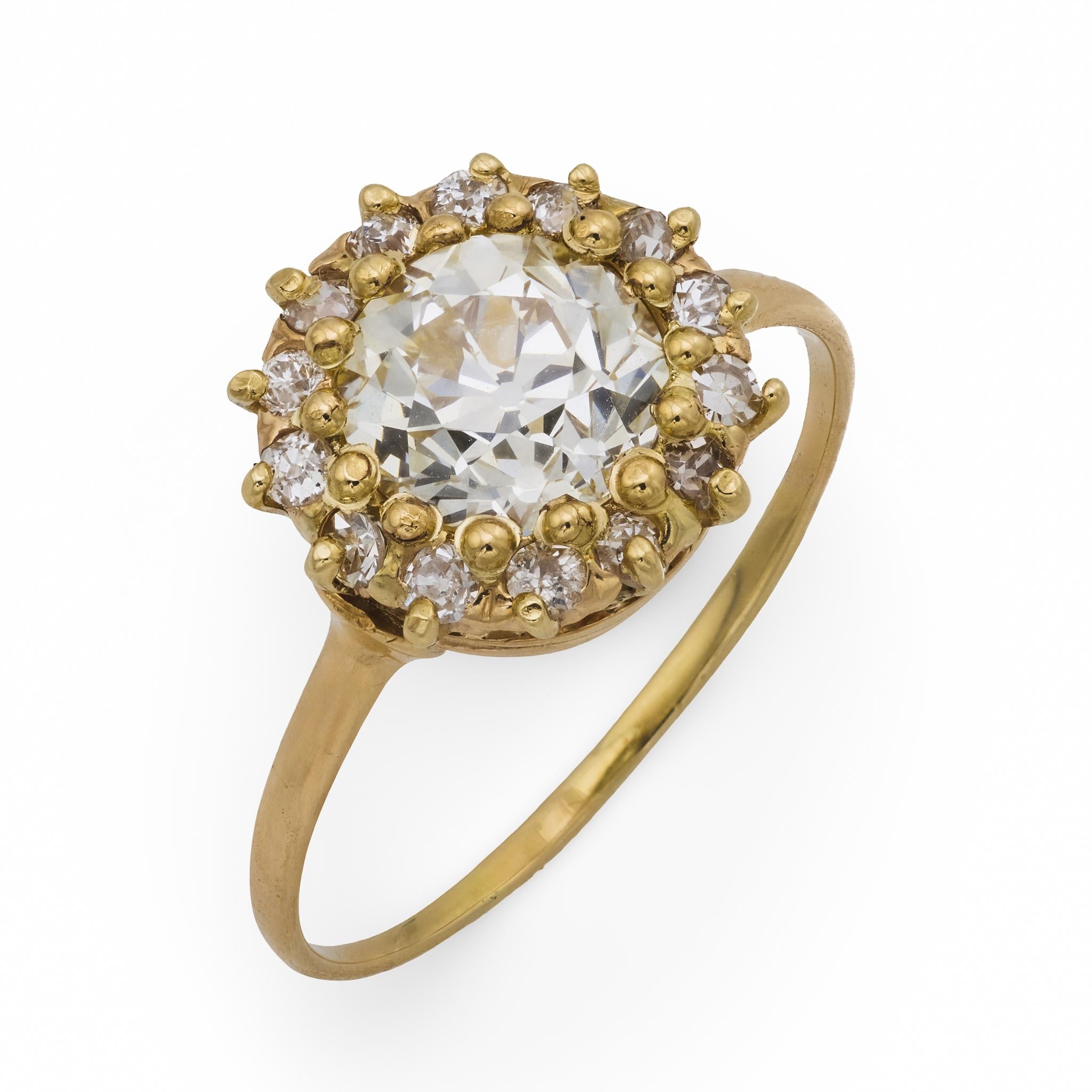 Victorian GIA 1.64 carat old European cut diamond 14k yellow gold cluster ring