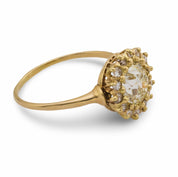 Victorian GIA 1.64 carat old European cut diamond 14k yellow gold cluster ring