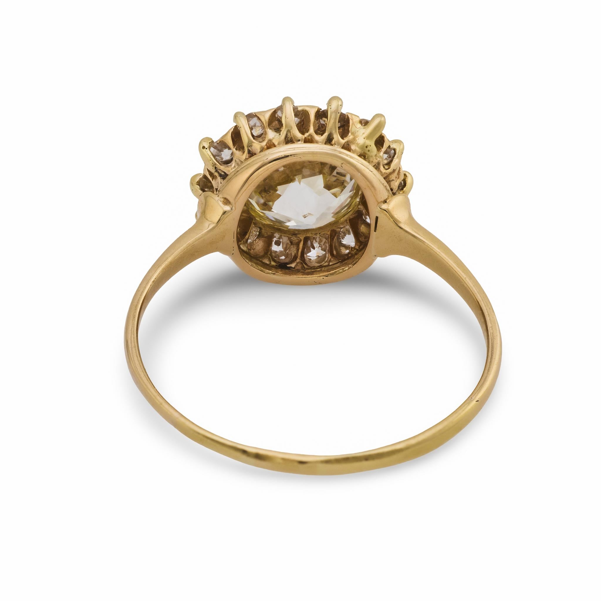 Victorian GIA 1.64 carat old European cut diamond 14k yellow gold cluster ring