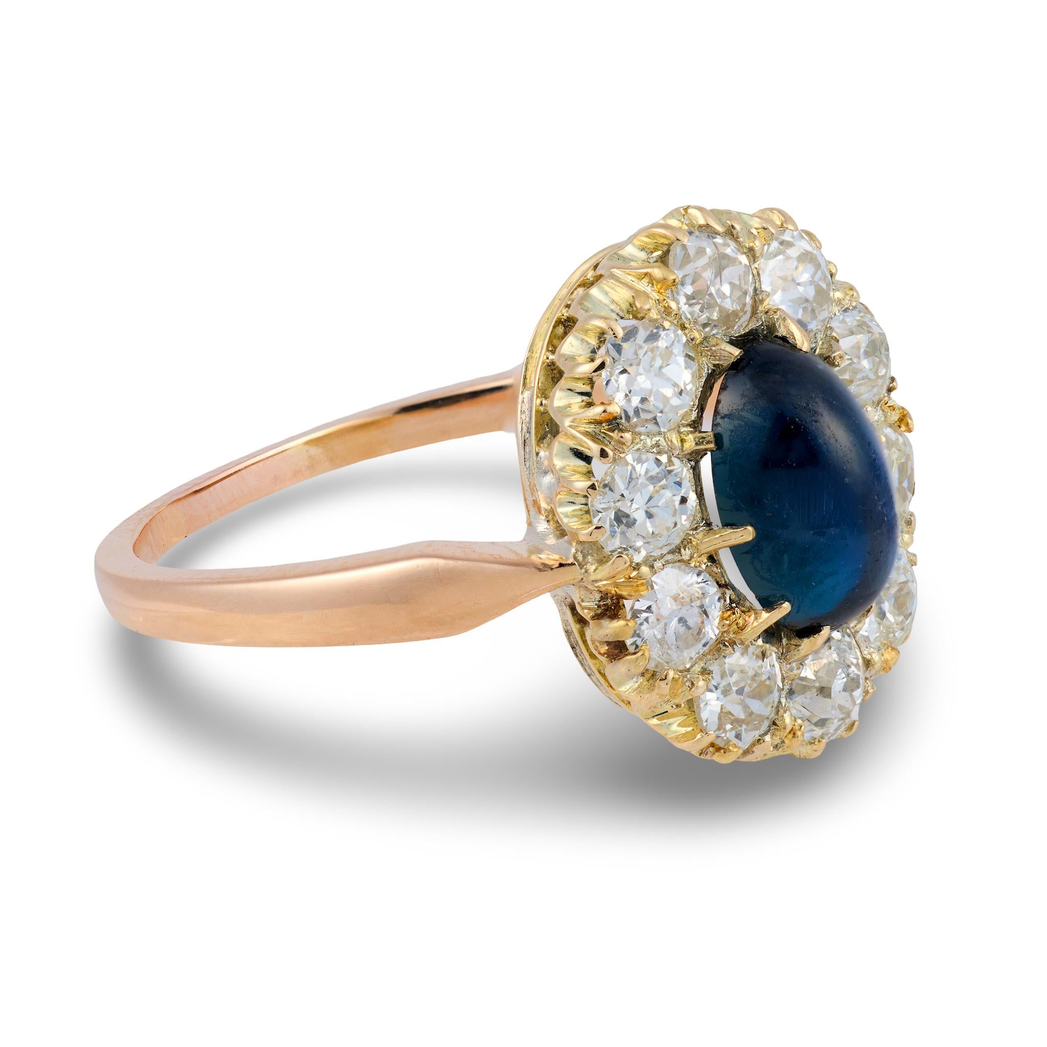 Victorian GIA no heat sapphire old mine cut diamond 14k rose gold cluster ring