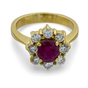 Vintage GIA 1.45 carat Burma ruby diamond 18k yellow gold cluster ring