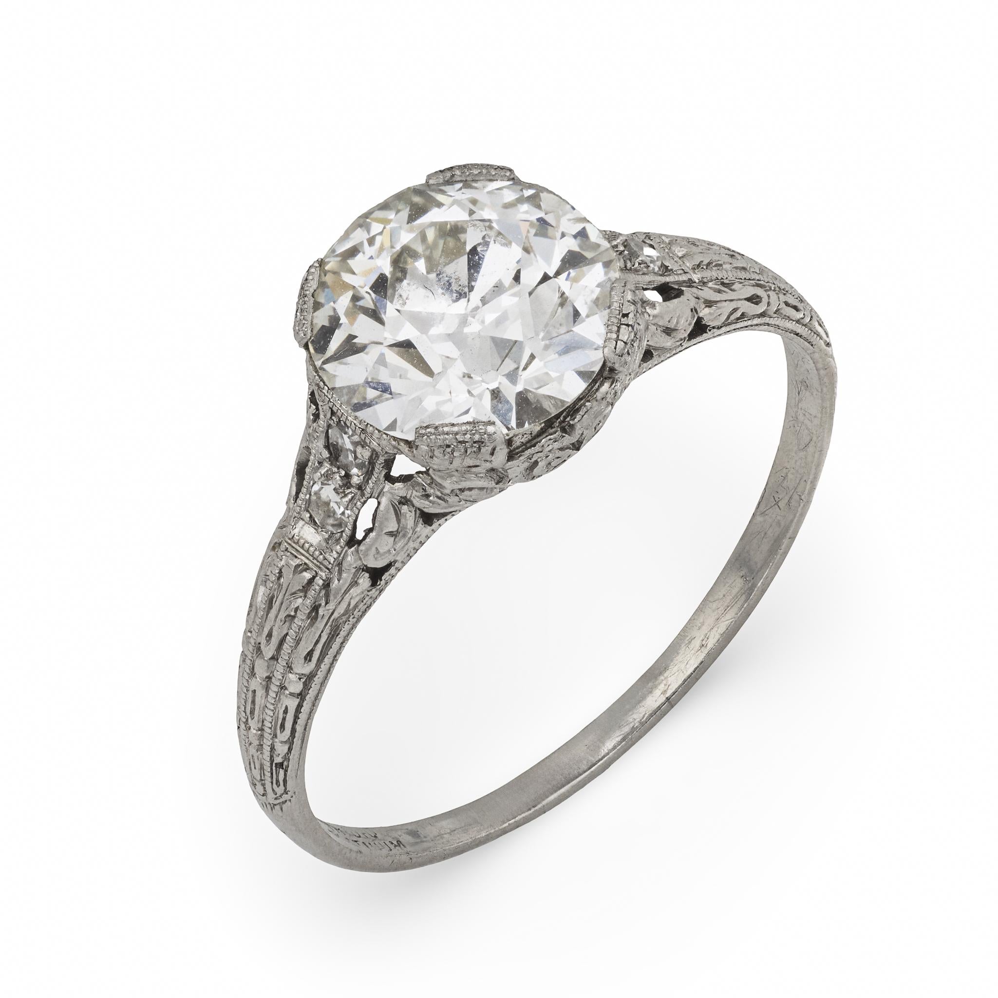 Art Deco GIA 2.16 carat diamond platinum engagement ring