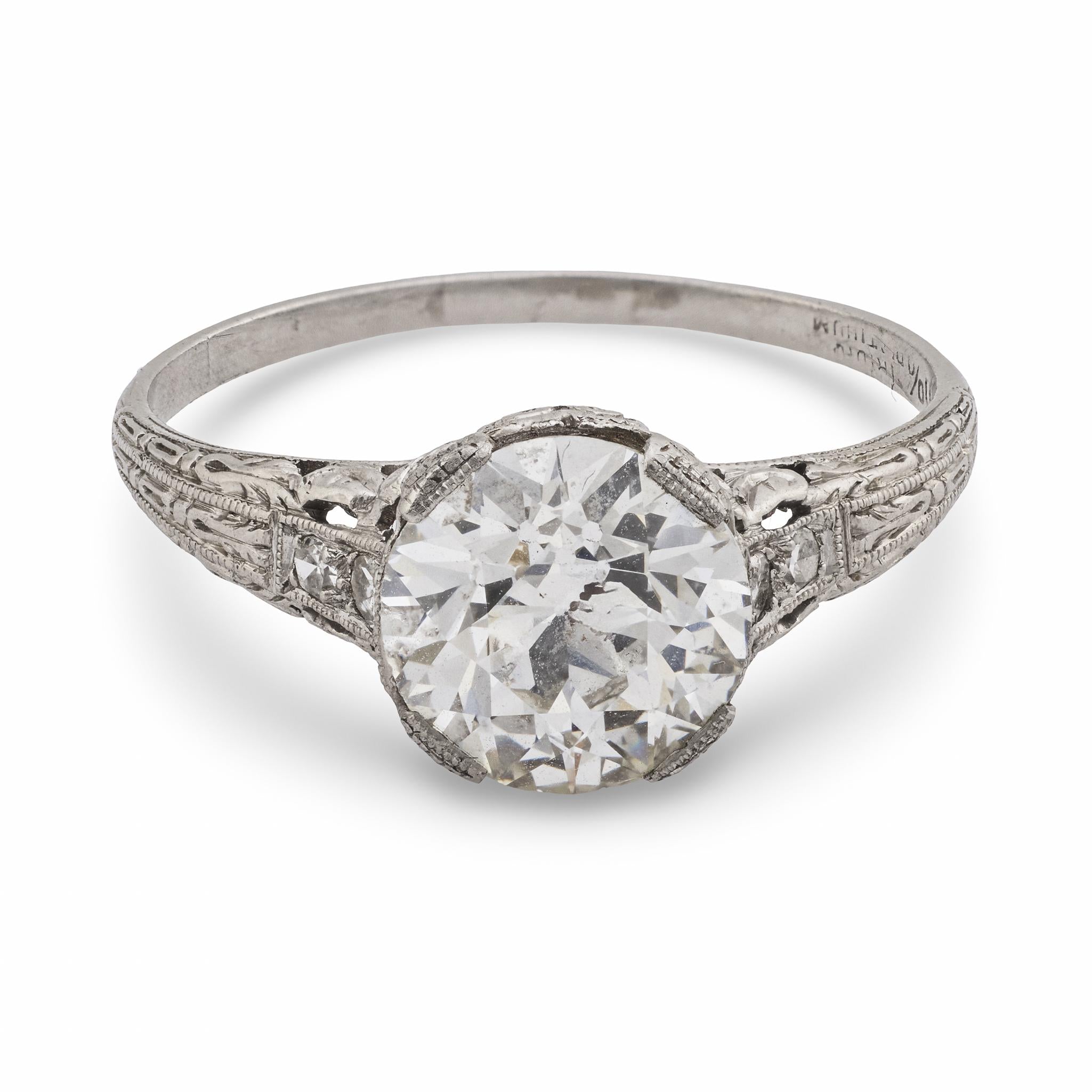 Art Deco GIA 2.16 carat diamond platinum engagement ring