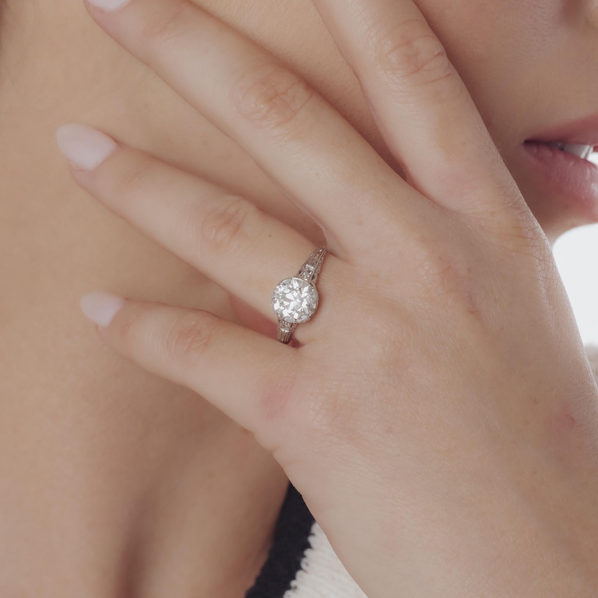 Art Deco GIA 2.16 carat diamond platinum engagement ring
