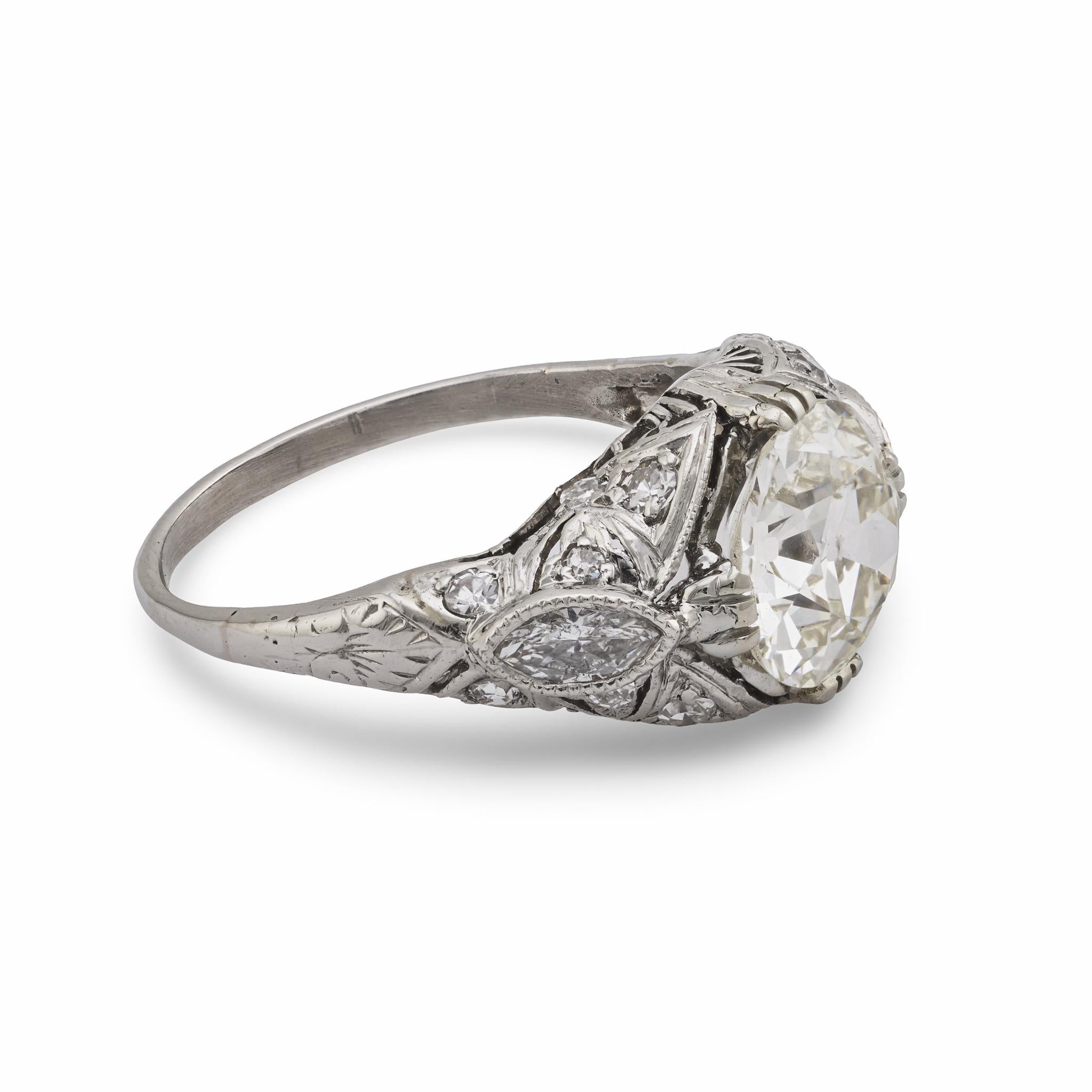 Art Deco GIA 2.52 carat old European cut diamond platinum engagement ring