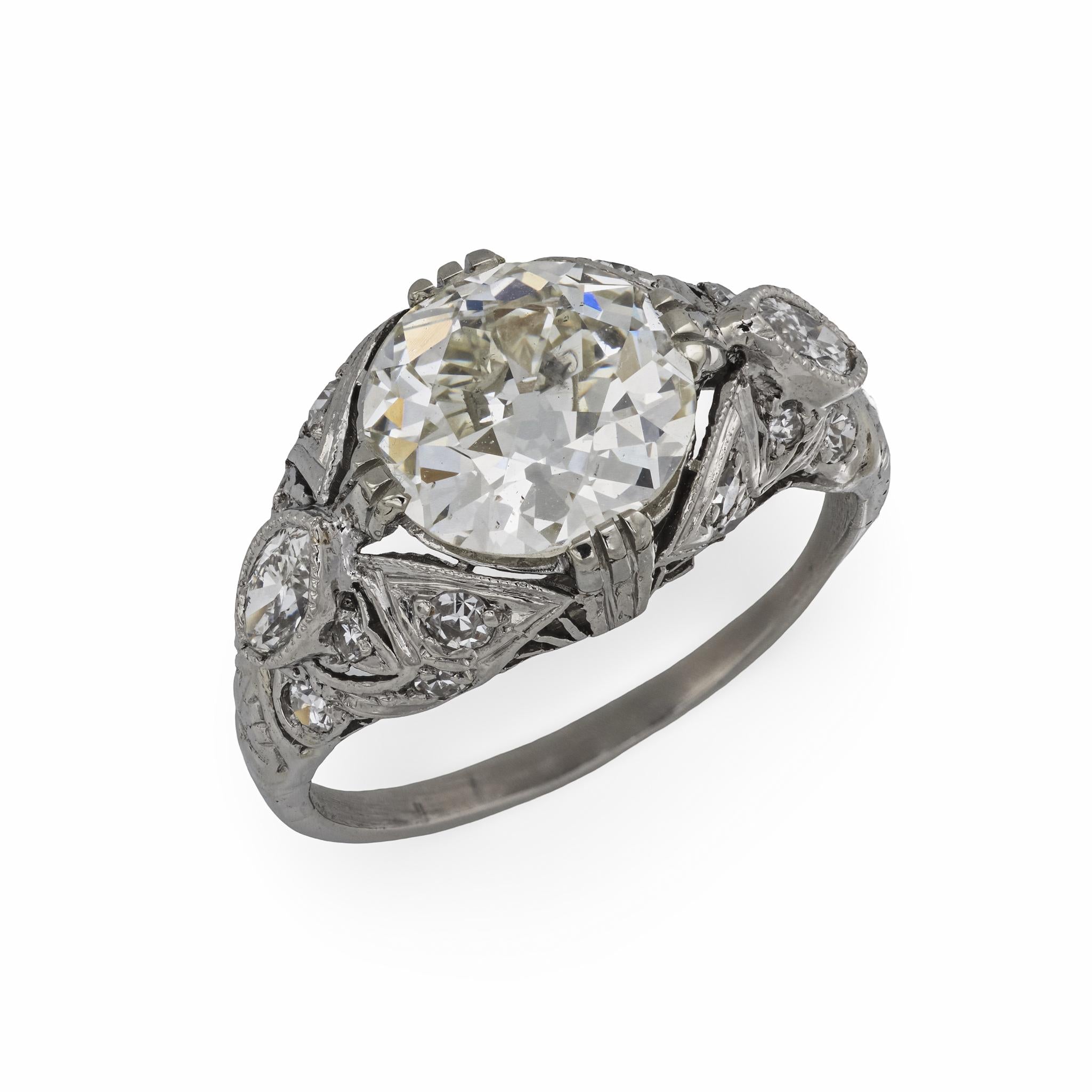 Art Deco GIA 2.52 carat old European cut diamond platinum engagement ring