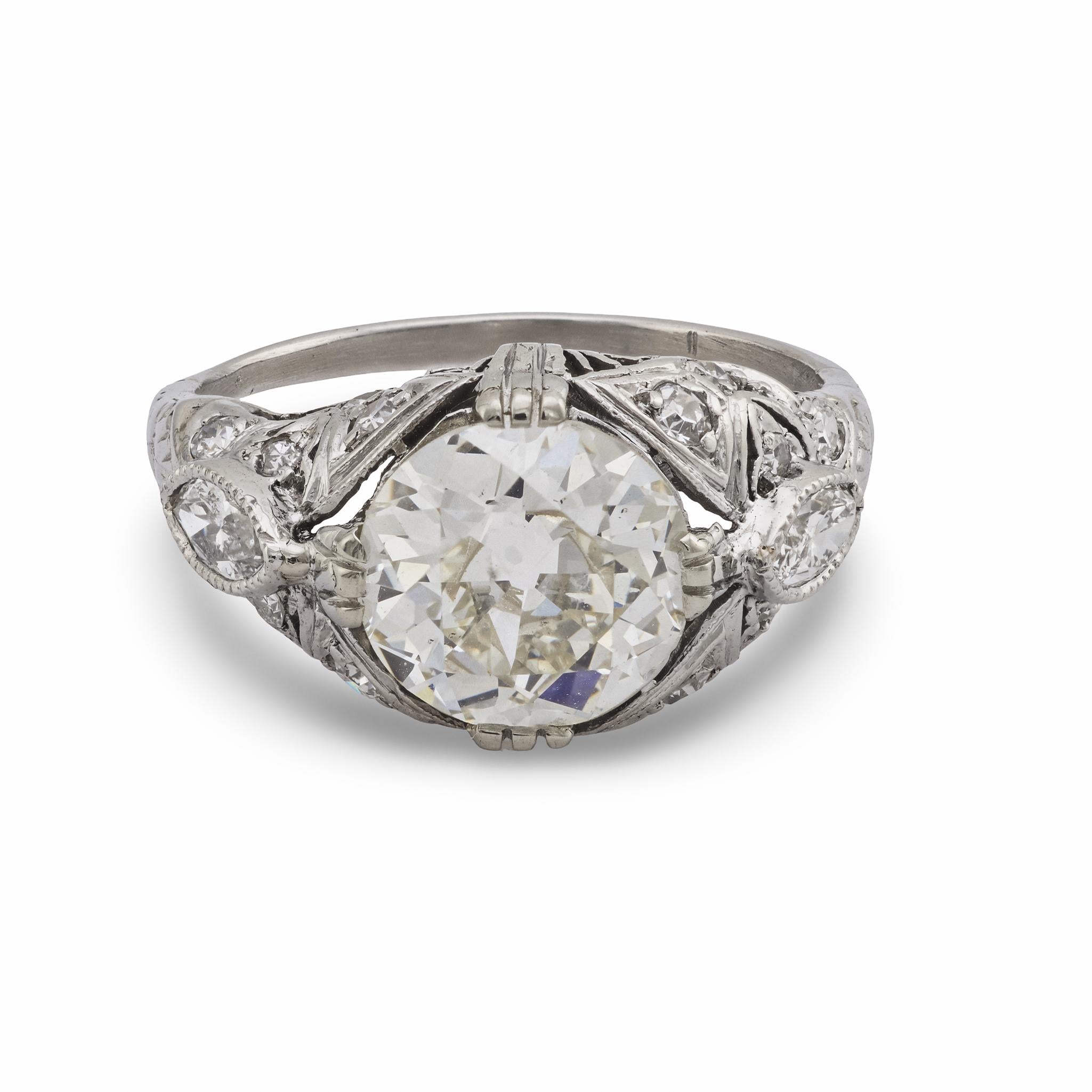 Art Deco GIA 2.52 carat old European cut diamond platinum engagement ring