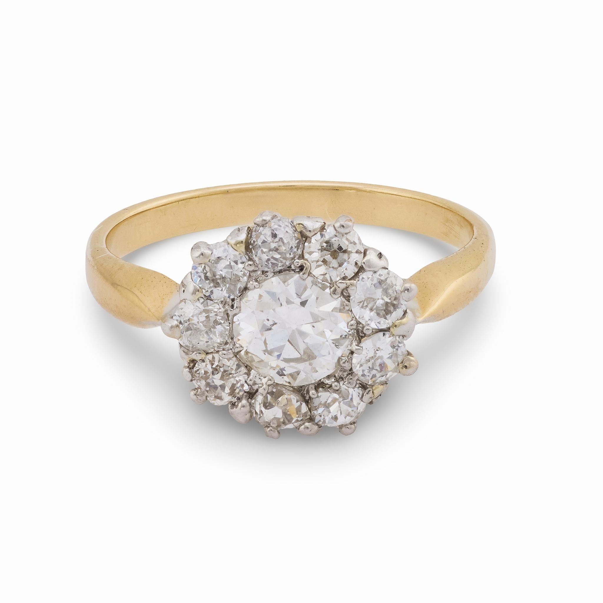 Victorian diamond 14k yellow and white gold cluster ring