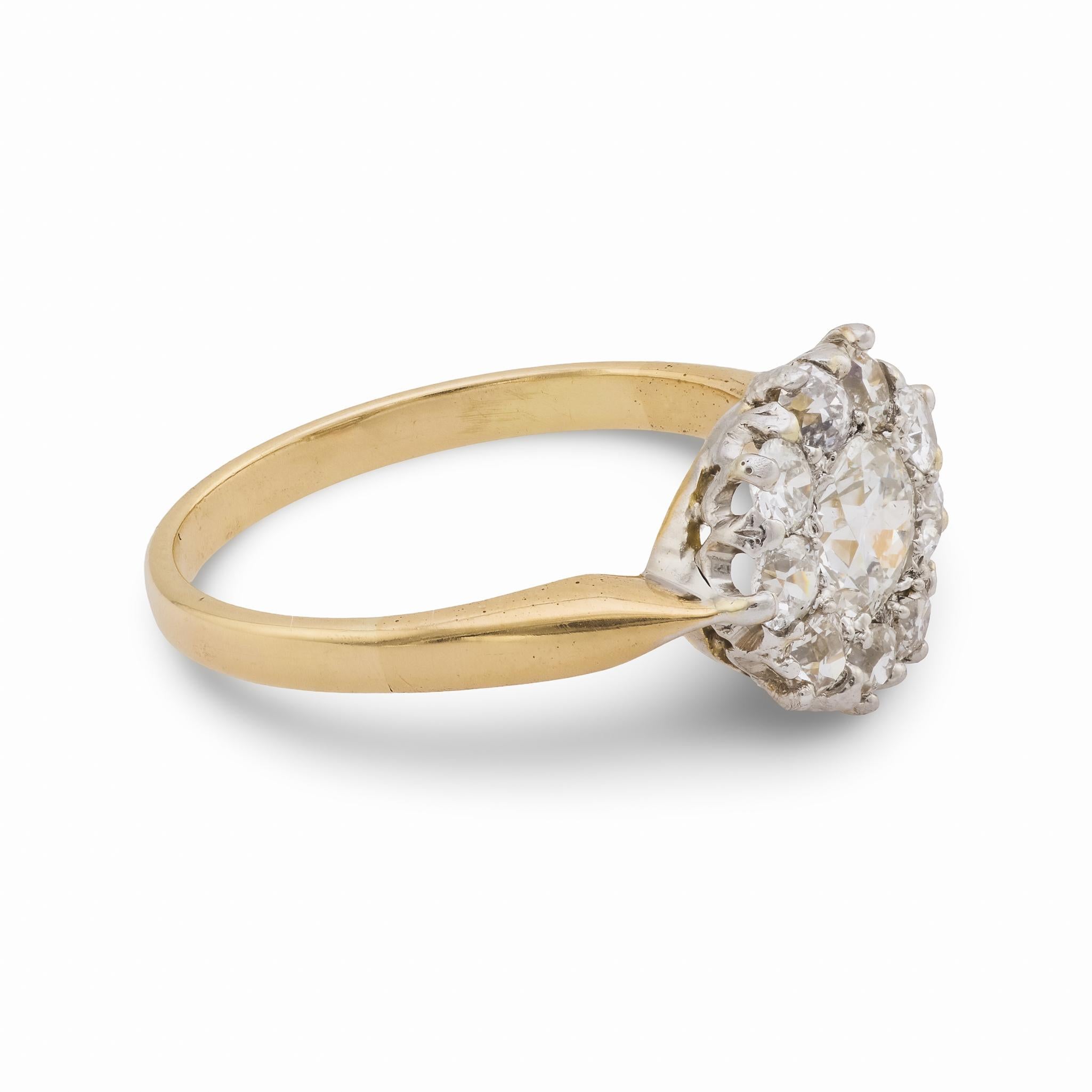 Victorian diamond 14k yellow and white gold cluster ring