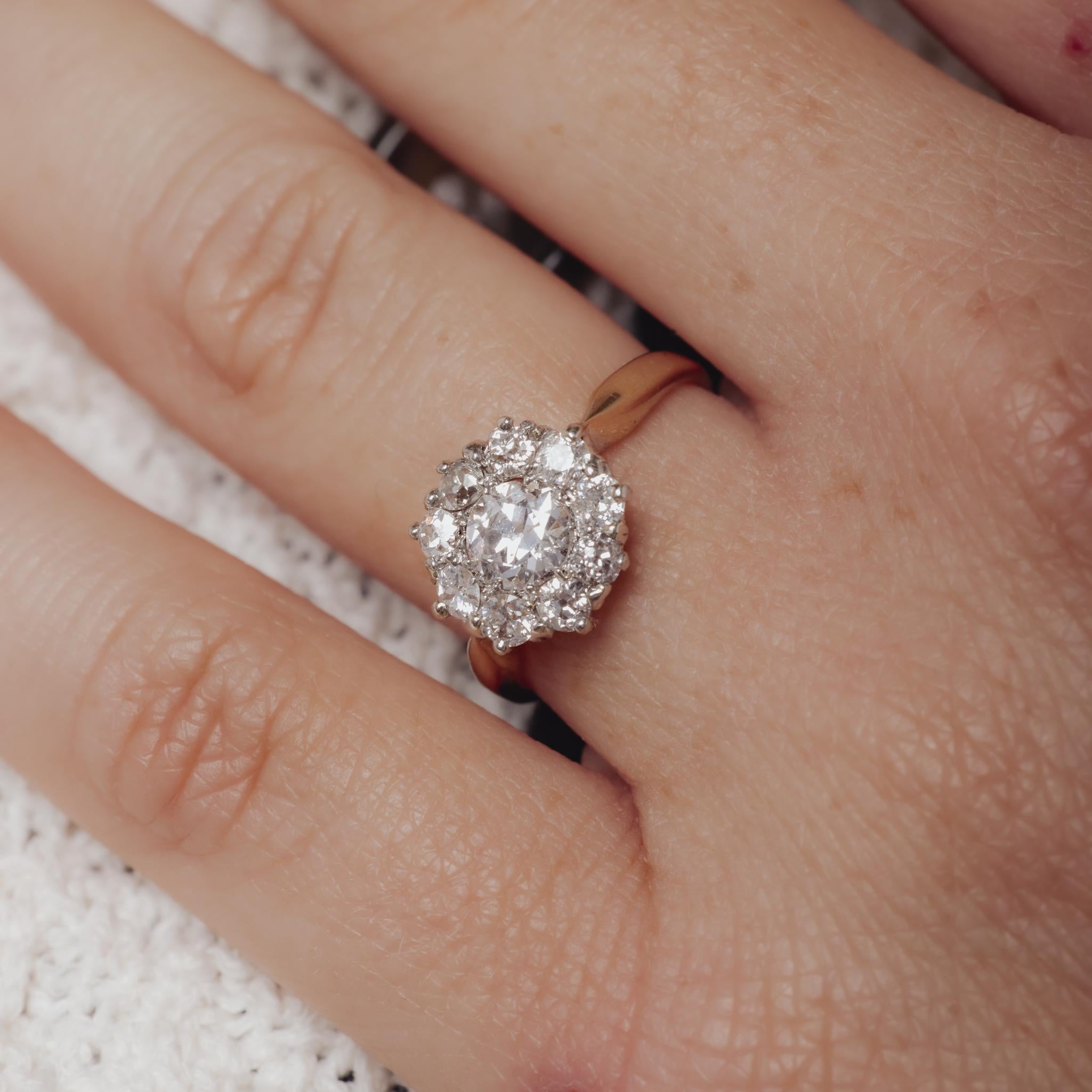 Victorian diamond 14k yellow and white gold cluster ring