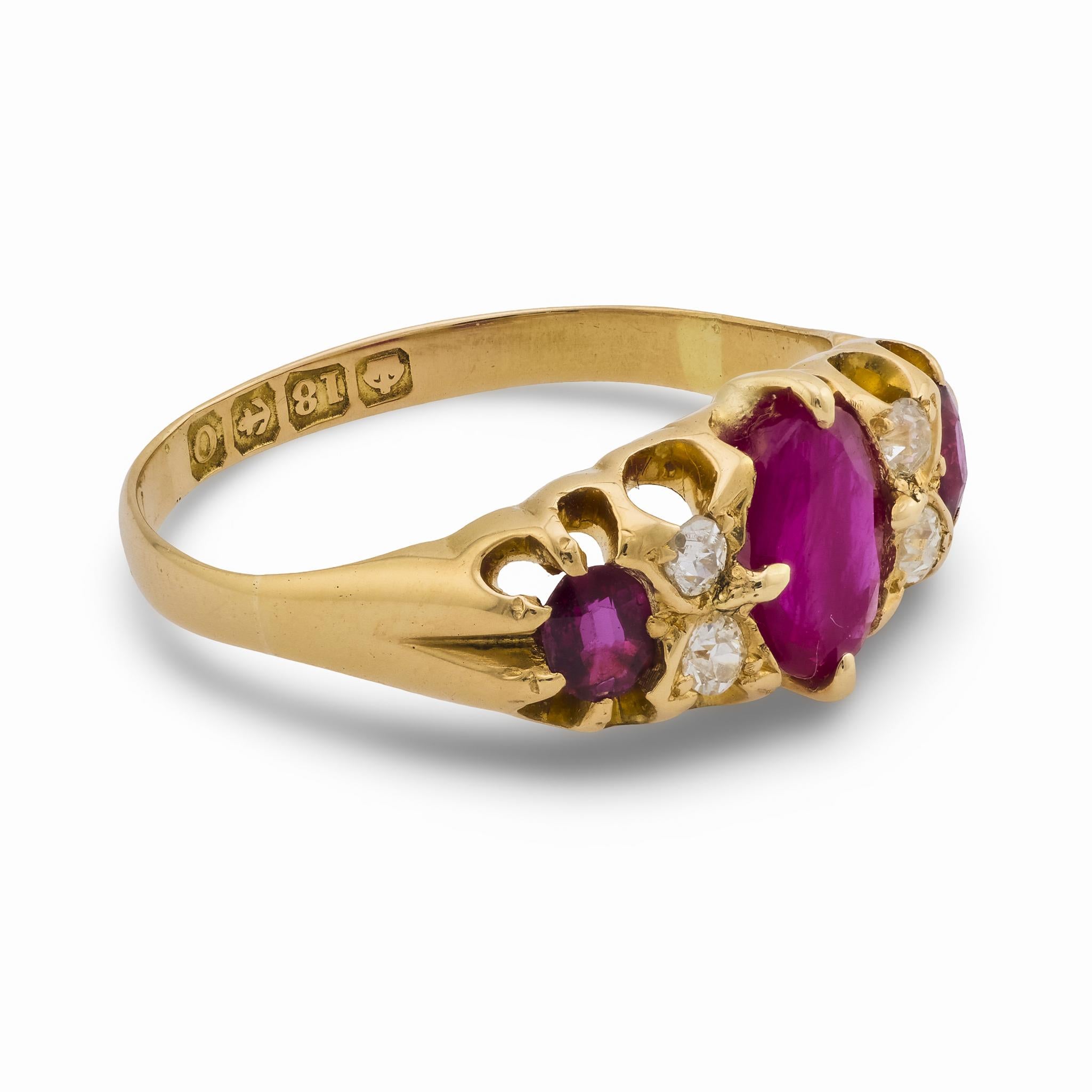 Victorian English ruby diamond 18k yellow gold band