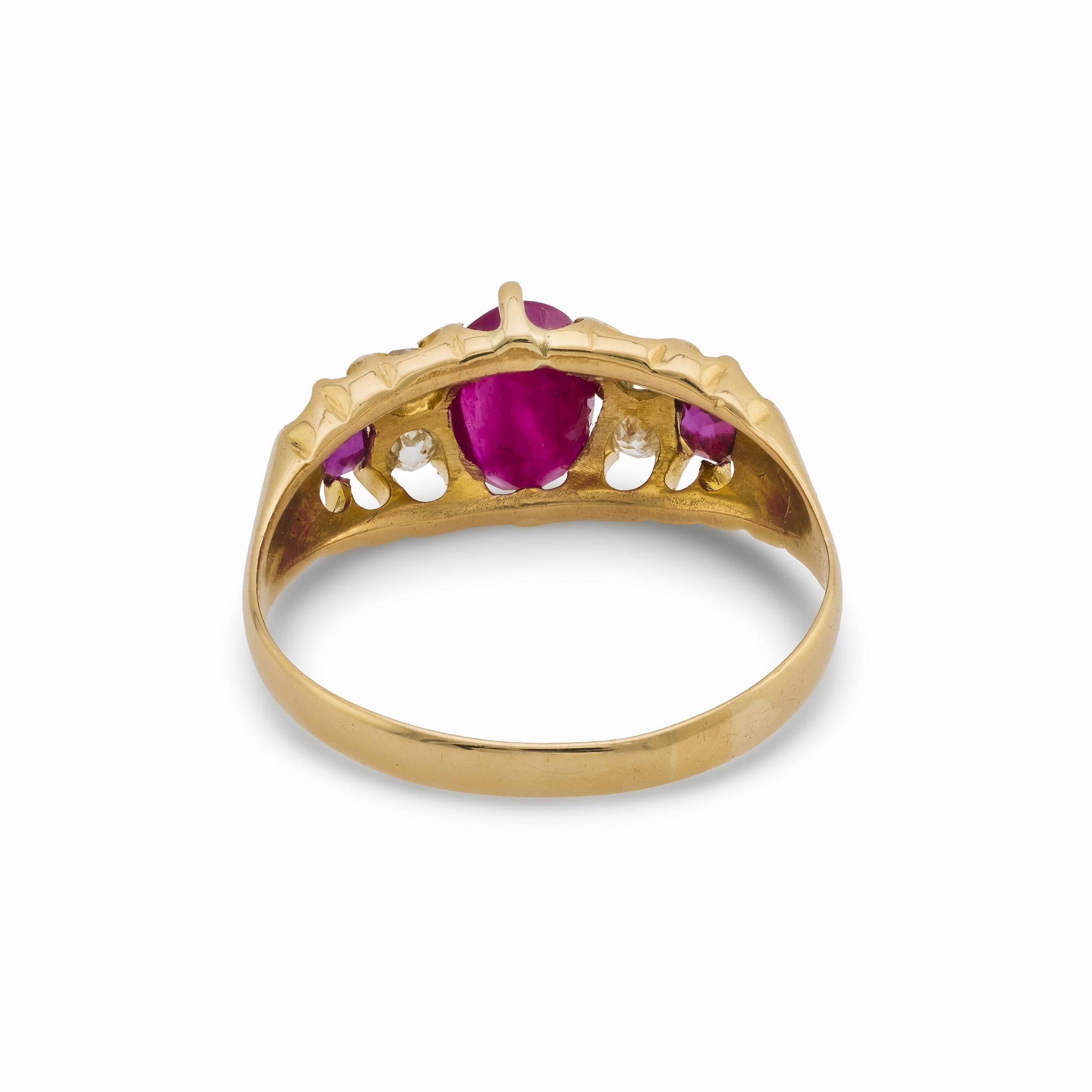 Victorian English ruby diamond 18k yellow gold band
