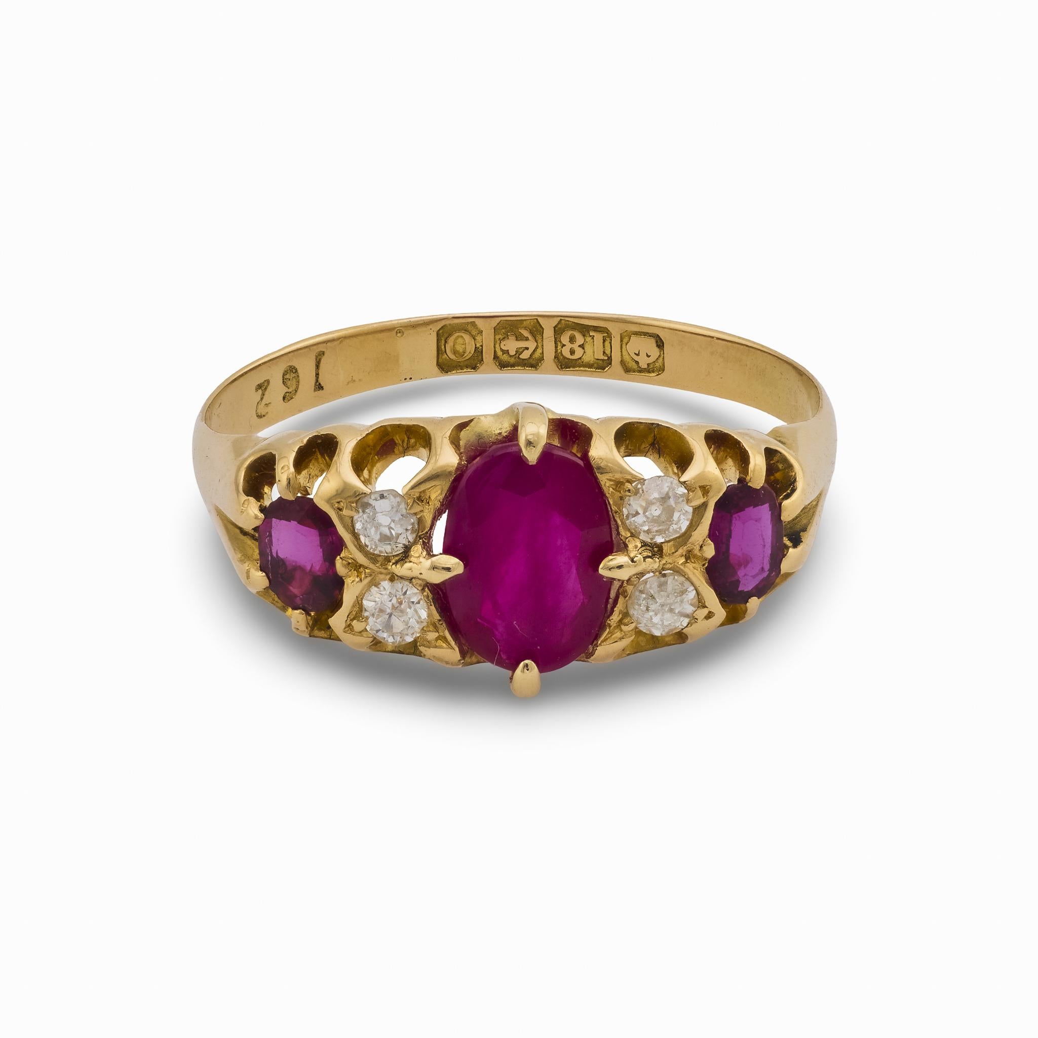 Victorian English ruby diamond 18k yellow gold band