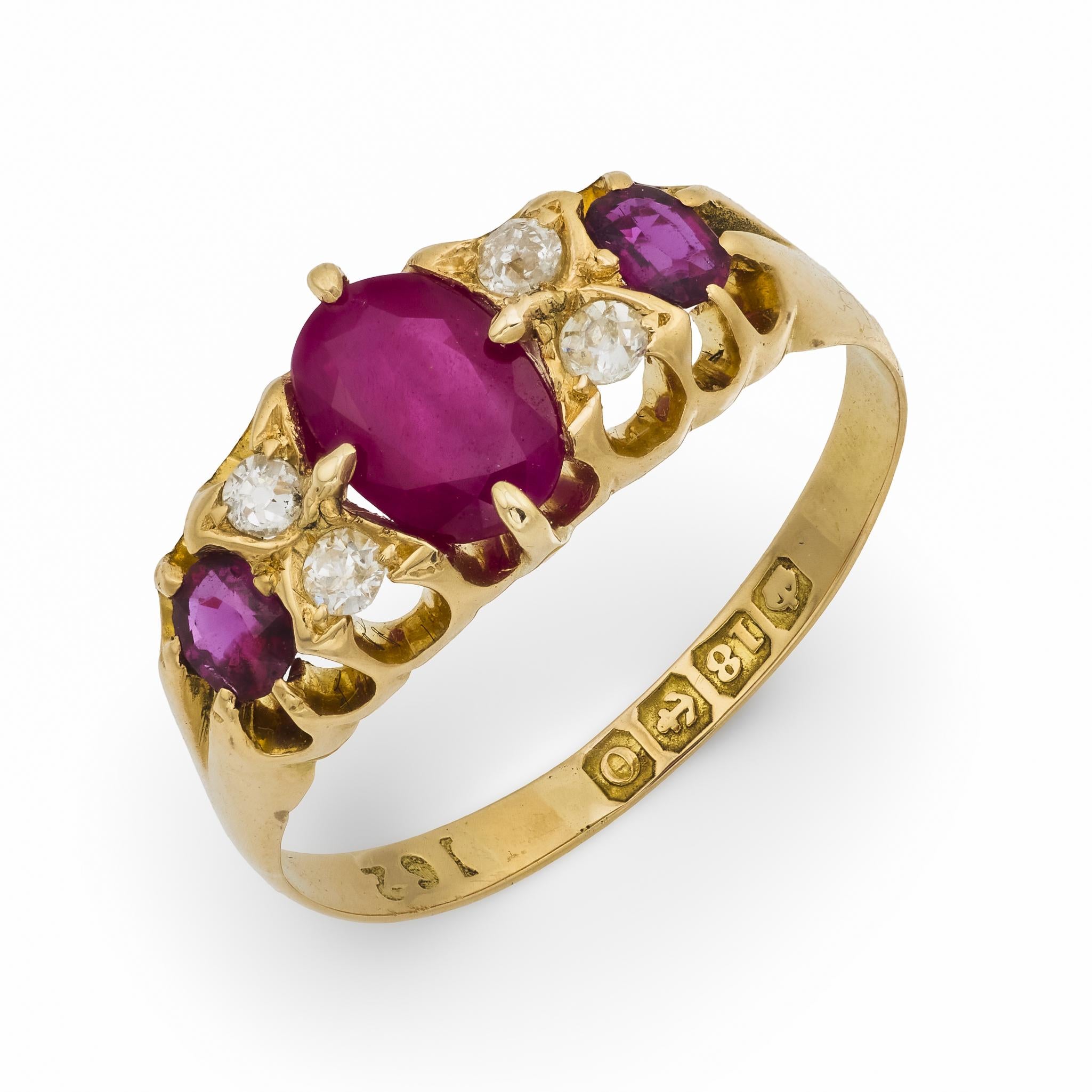 Victorian English ruby diamond 18k yellow gold band