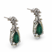 Mid Century 2.35 carat emerald diamond seed pearl 18k white gold earrings