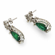 Mid Century 2.35 carat emerald diamond seed pearl 18k white gold earrings