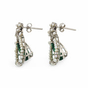 Mid Century 2.35 carat emerald diamond seed pearl 18k white gold earrings