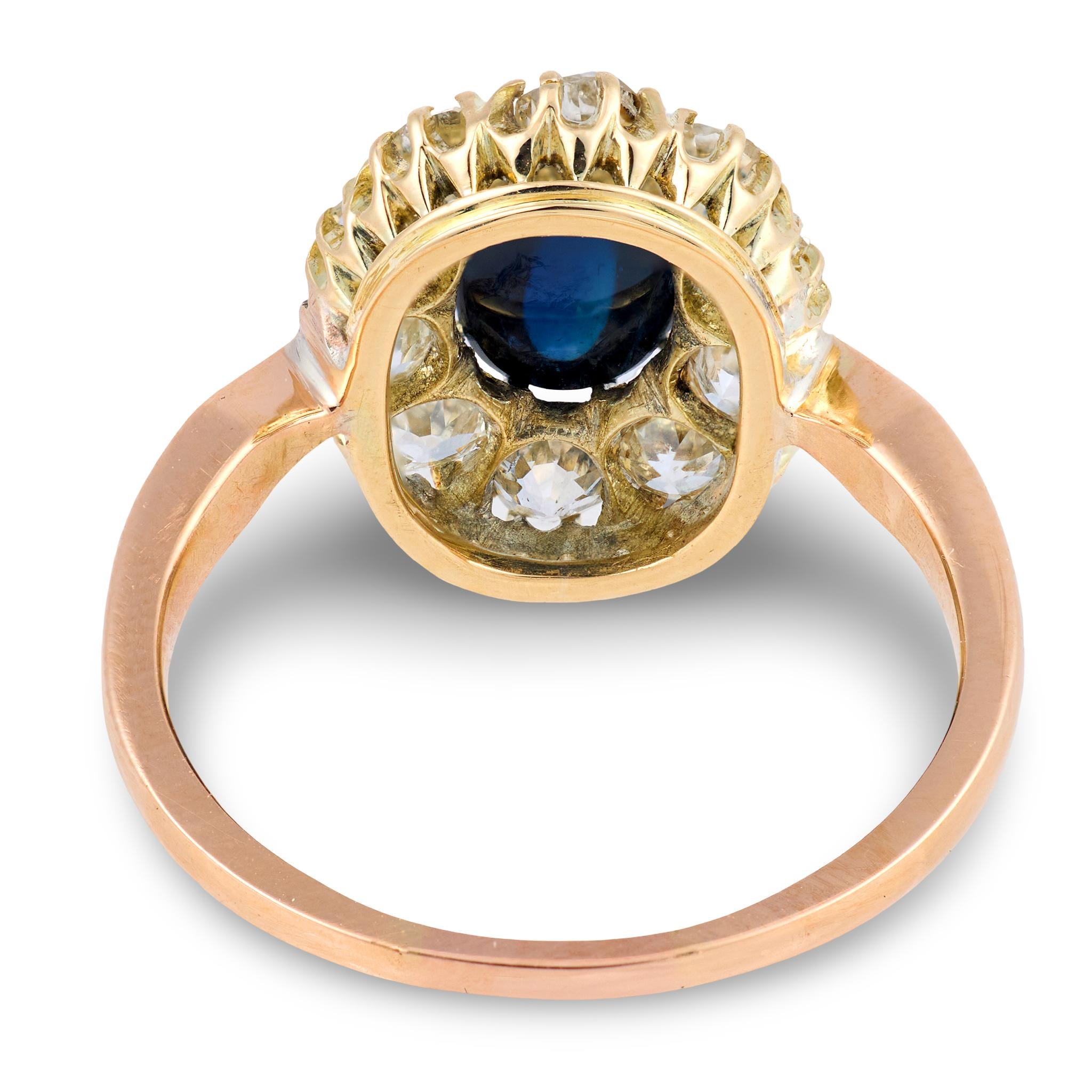 Victorian GIA no heat sapphire old mine cut diamond 14k rose gold cluster ring