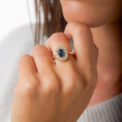 Victorian GIA no heat sapphire old mine cut diamond 14k rose gold cluster ring