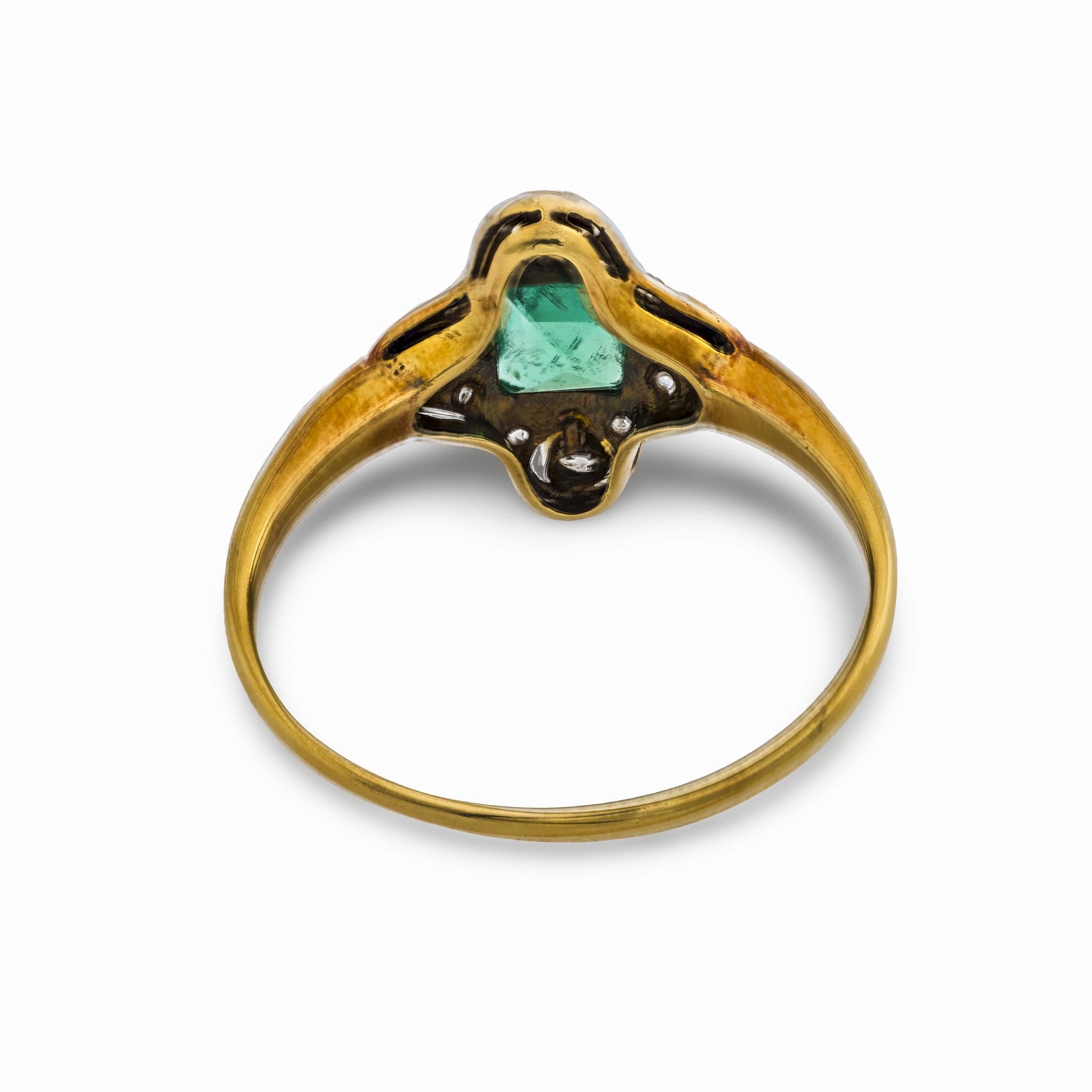 Victorian emerald diamond 18k yellow gold ring