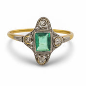 Victorian emerald diamond 18k yellow gold ring