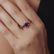 English Mid Century ruby diamond platinum ring