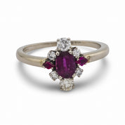 English Mid Century ruby diamond platinum ring