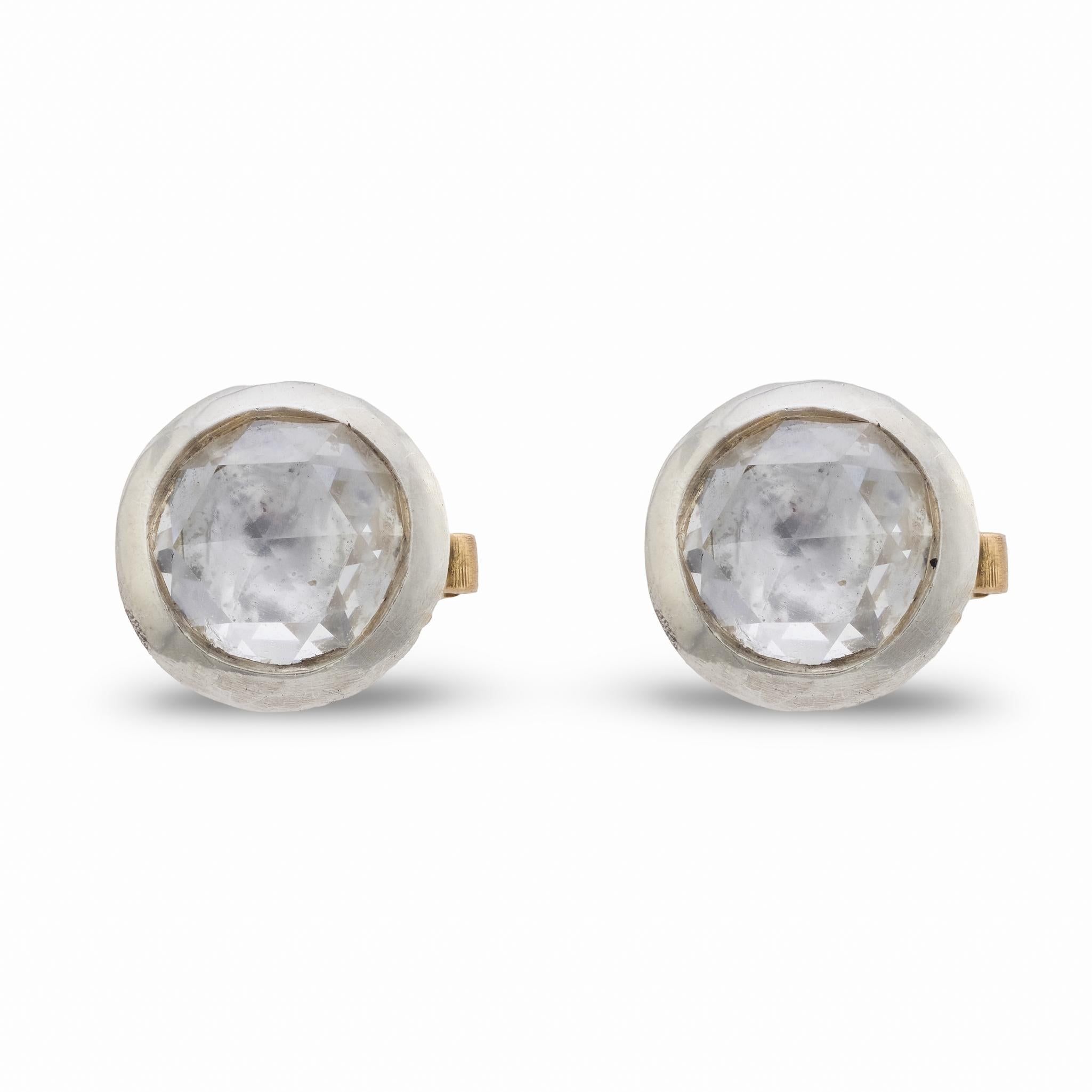Art Deco Hungarian rose cut diamond 14k yellow gold silver stud earrings