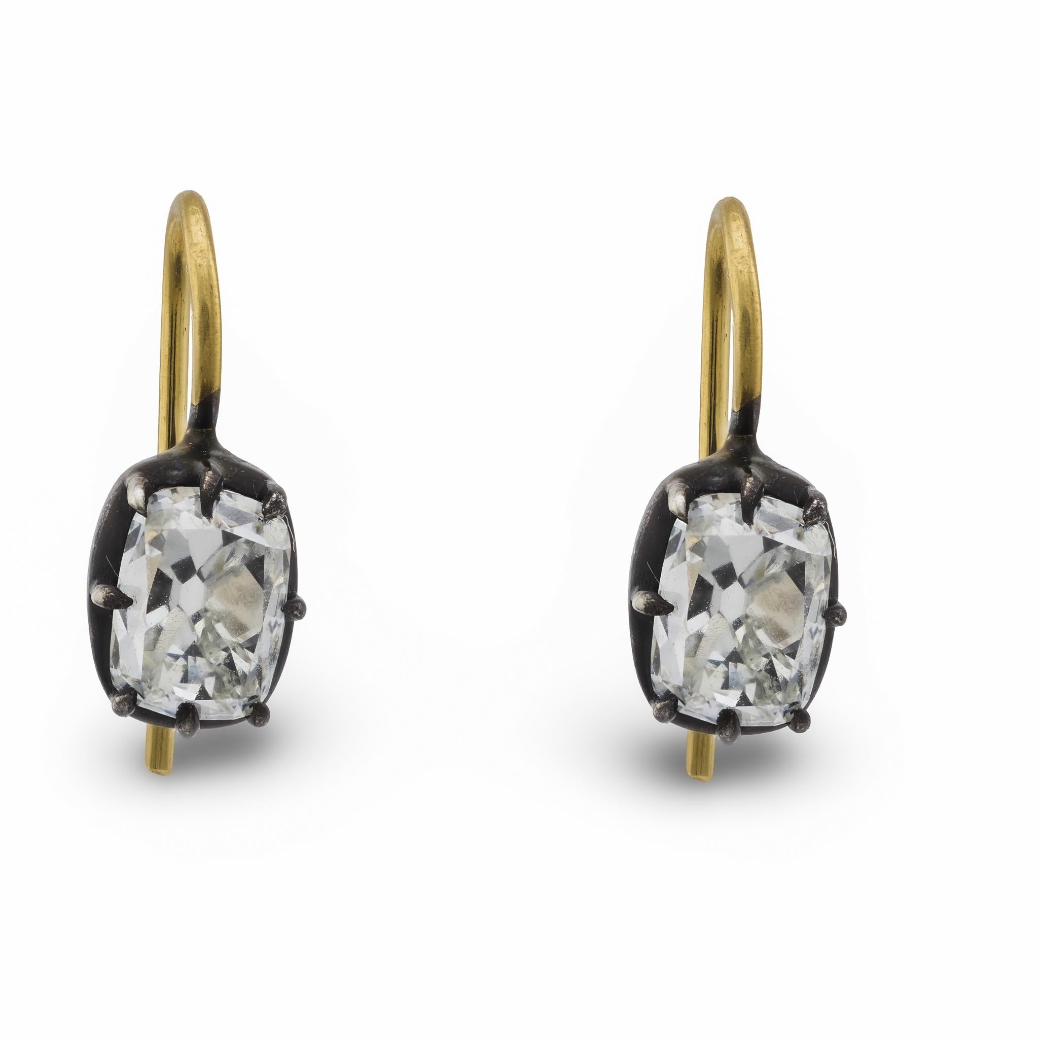 Victorian 1.90 carat diamond 18k yellow gold and silver earrings