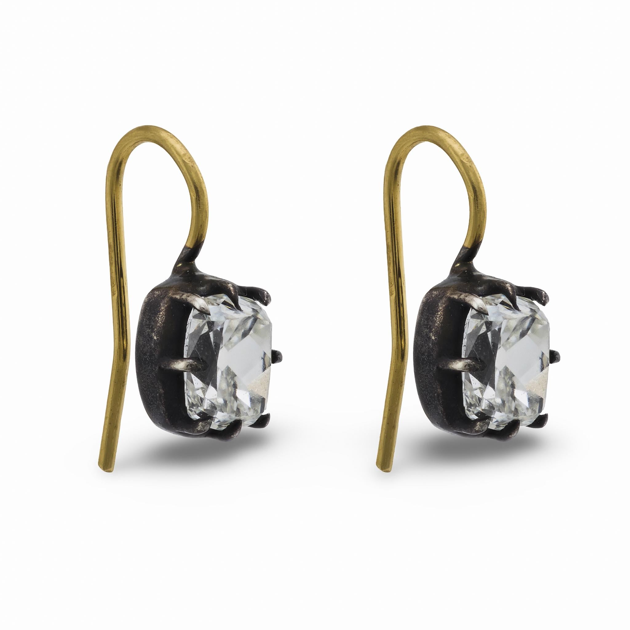 Victorian 1.90 carat diamond 18k yellow gold and silver earrings