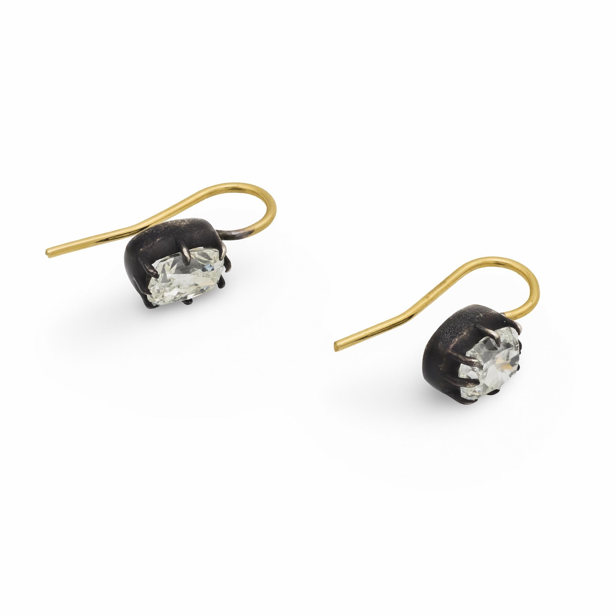 Victorian 1.90 carat diamond 18k yellow gold and silver earrings