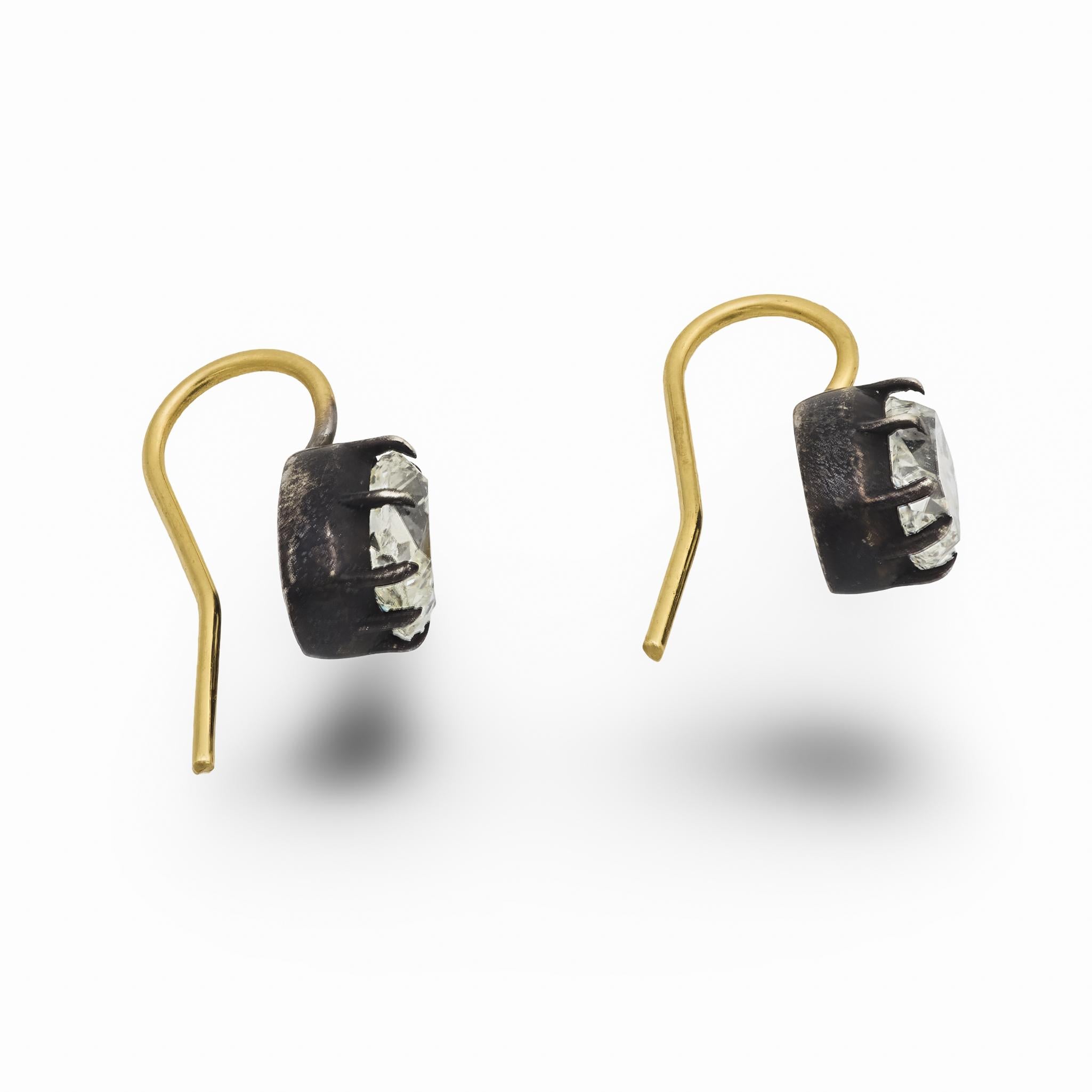 Victorian 1.90 carat diamond 18k yellow gold and silver earrings