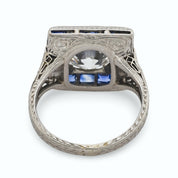 Art deco GIA 1.53 carat old European cut diamond sapphire engagement ring