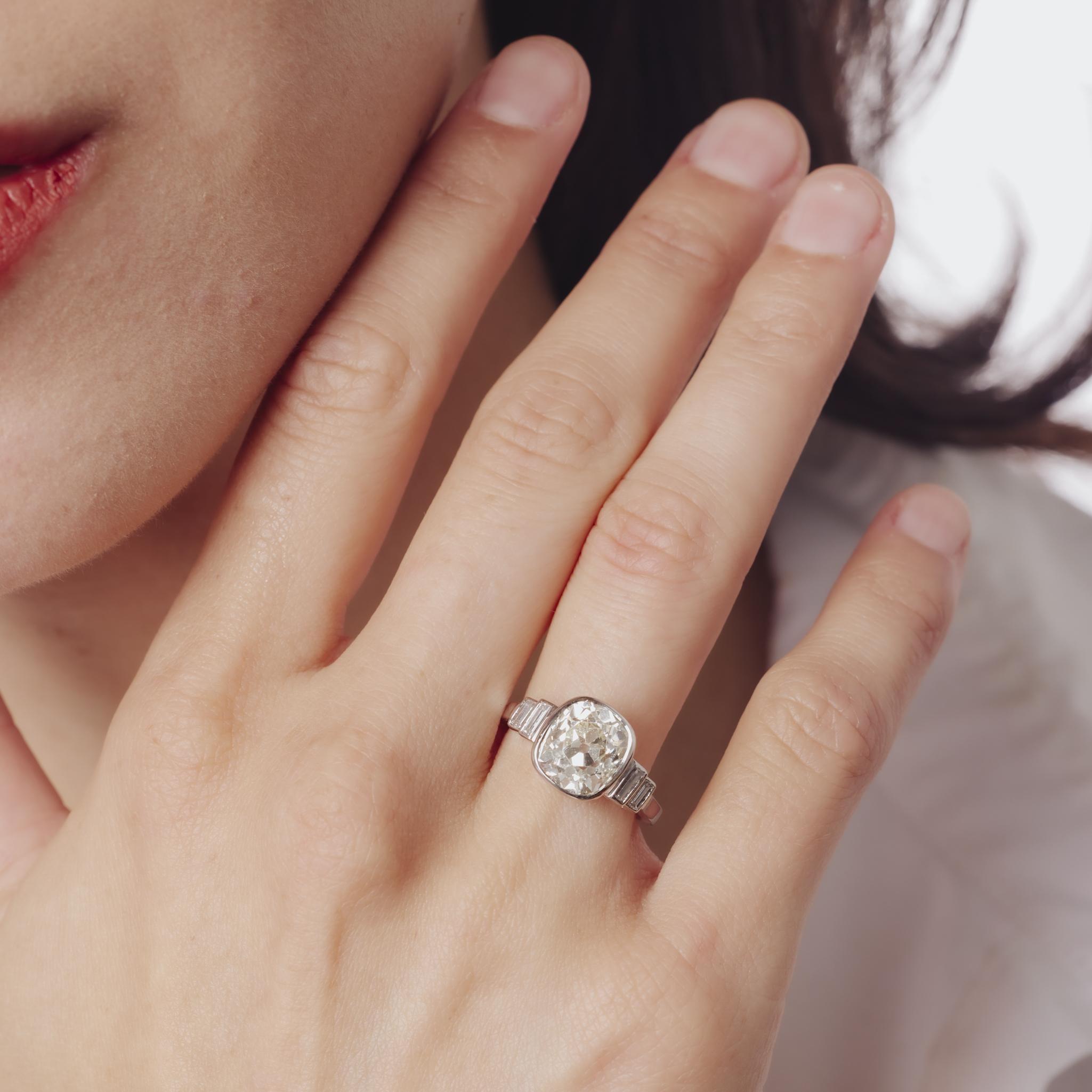 Art Deco GIA 3.29 carat old mine cut diamond platinum engagement ring