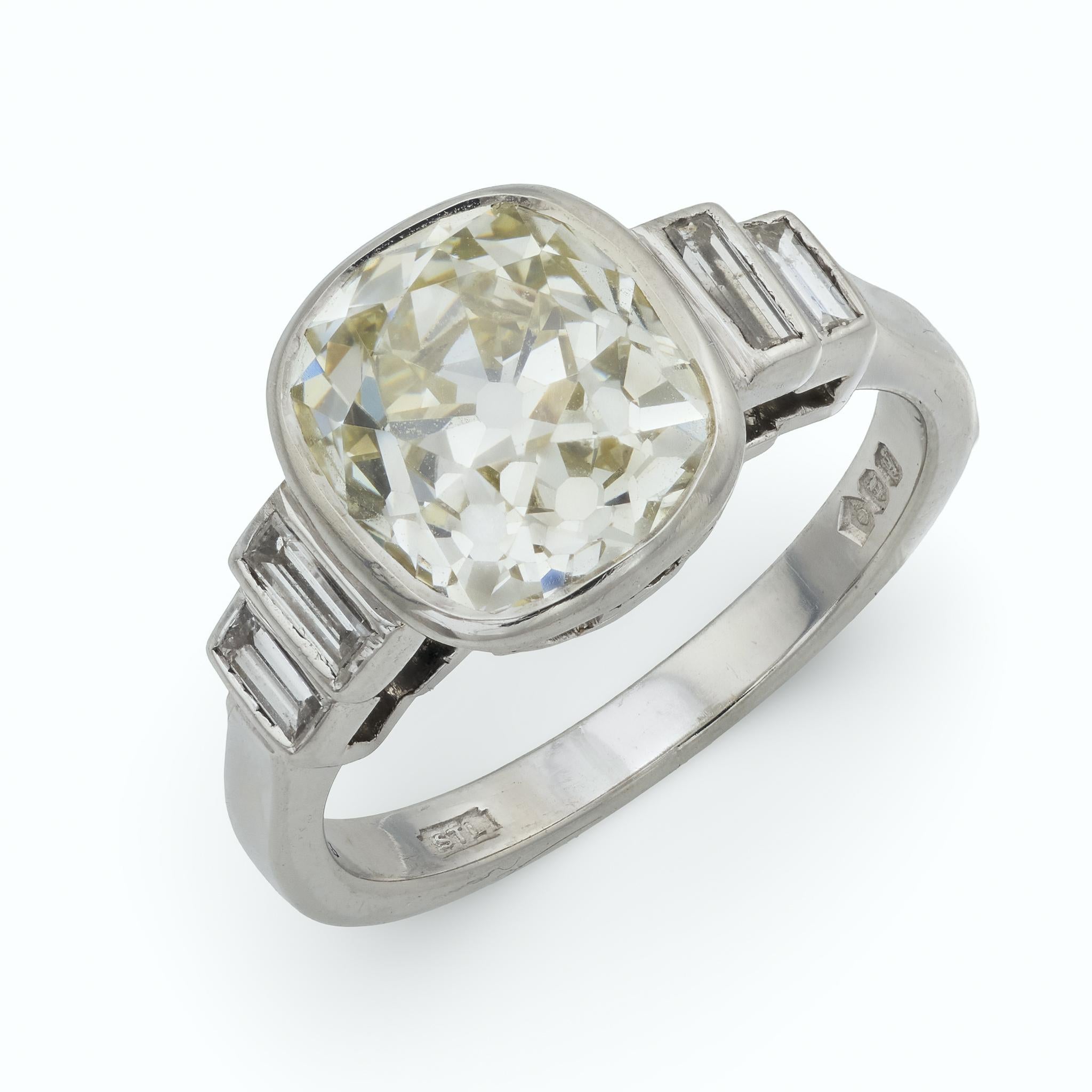 Art Deco GIA 3.29 carat old mine cut diamond platinum engagement ring