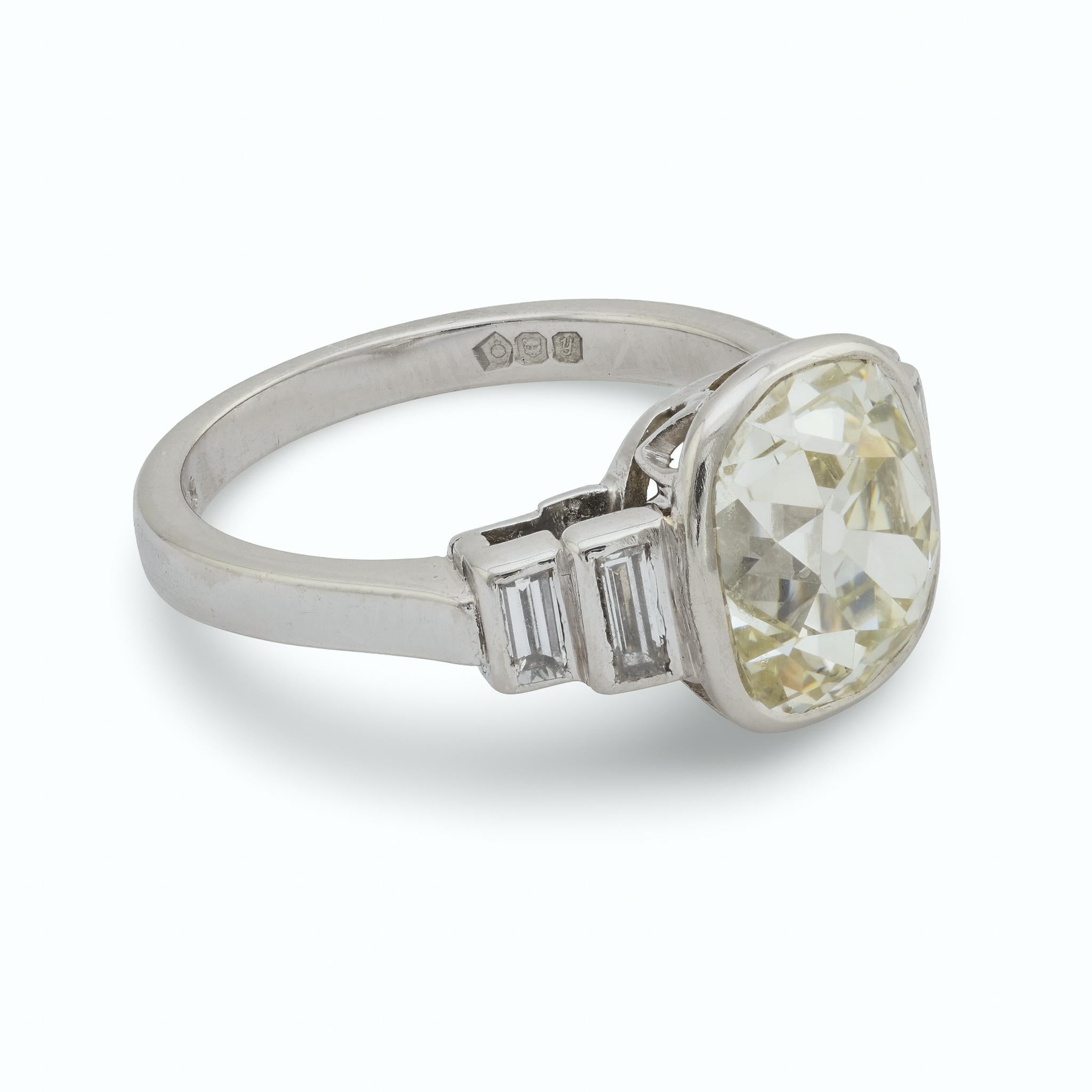 Art Deco GIA 3.29 carat old mine cut diamond platinum engagement ring