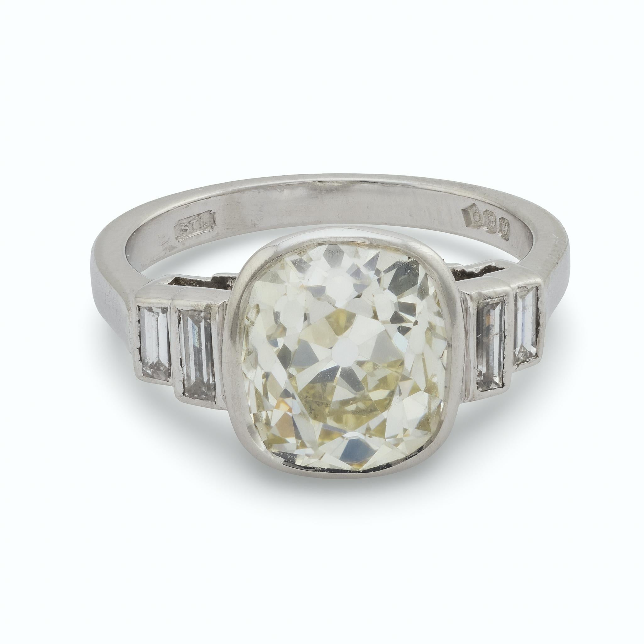 Art Deco GIA 3.29 carat old mine cut diamond platinum engagement ring
