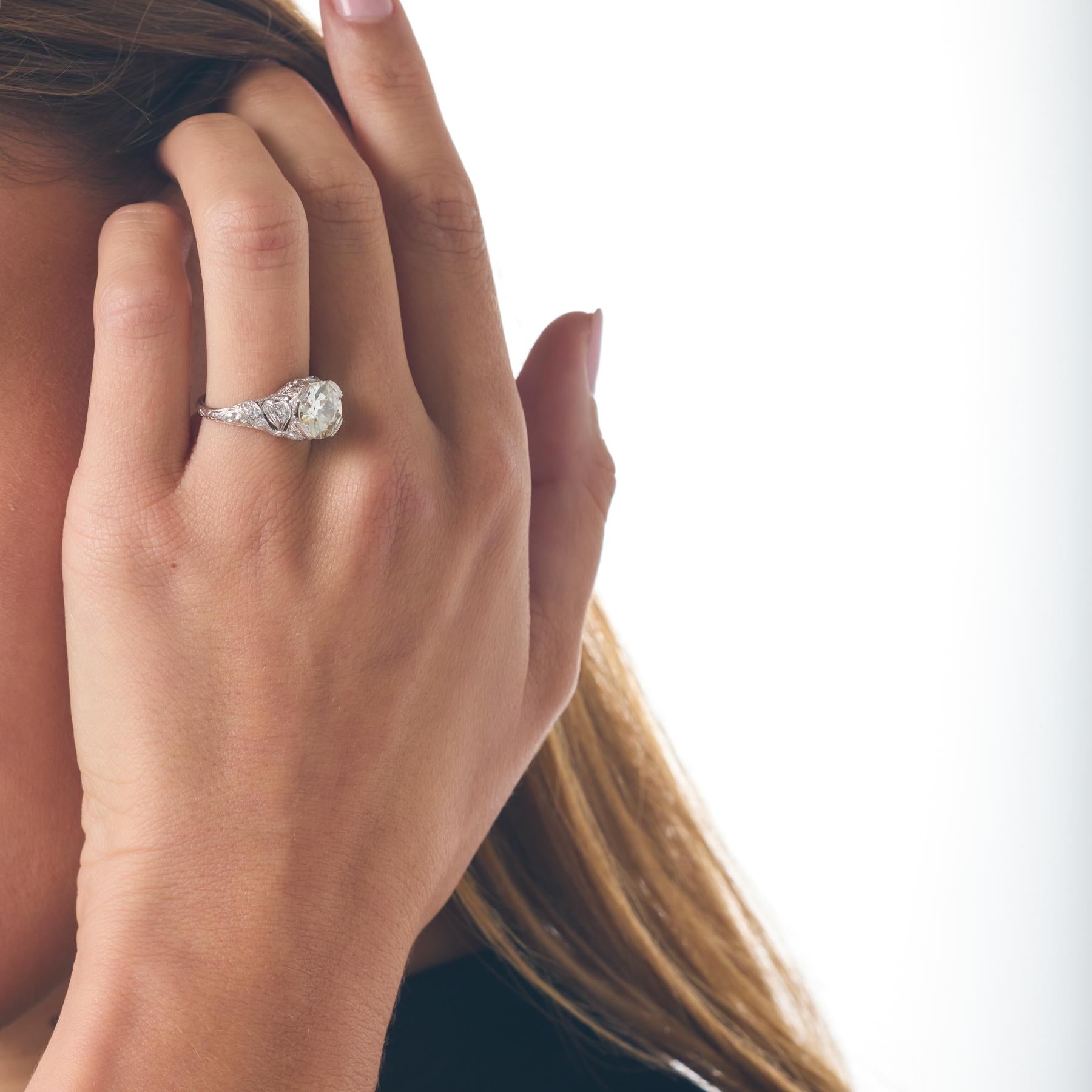 Art Deco GIA 2.26 carat old European cut diamond platinum engagement ring