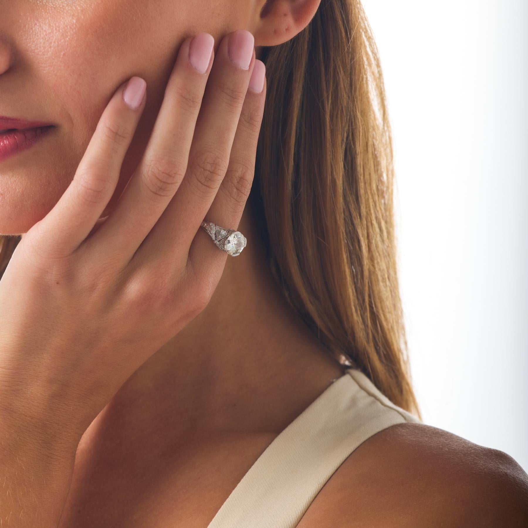 Art Deco GIA 2.26 carat old European cut diamond platinum engagement ring