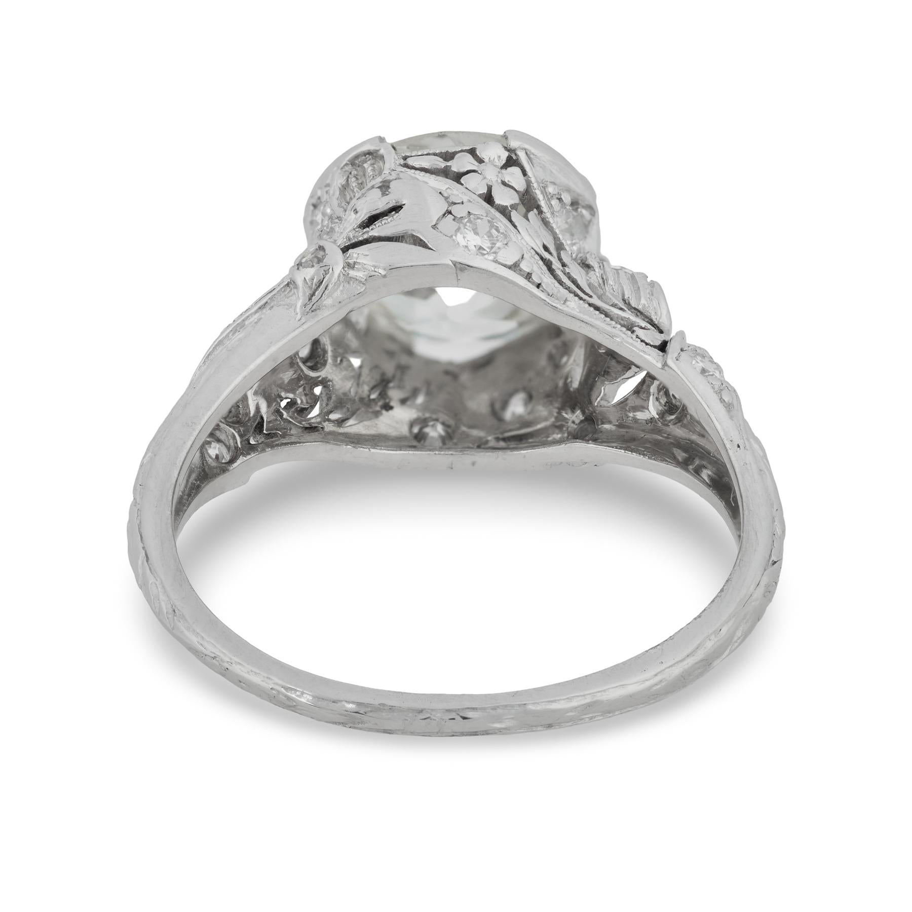 Art Deco GIA 2.26 carat old European cut diamond platinum engagement ring